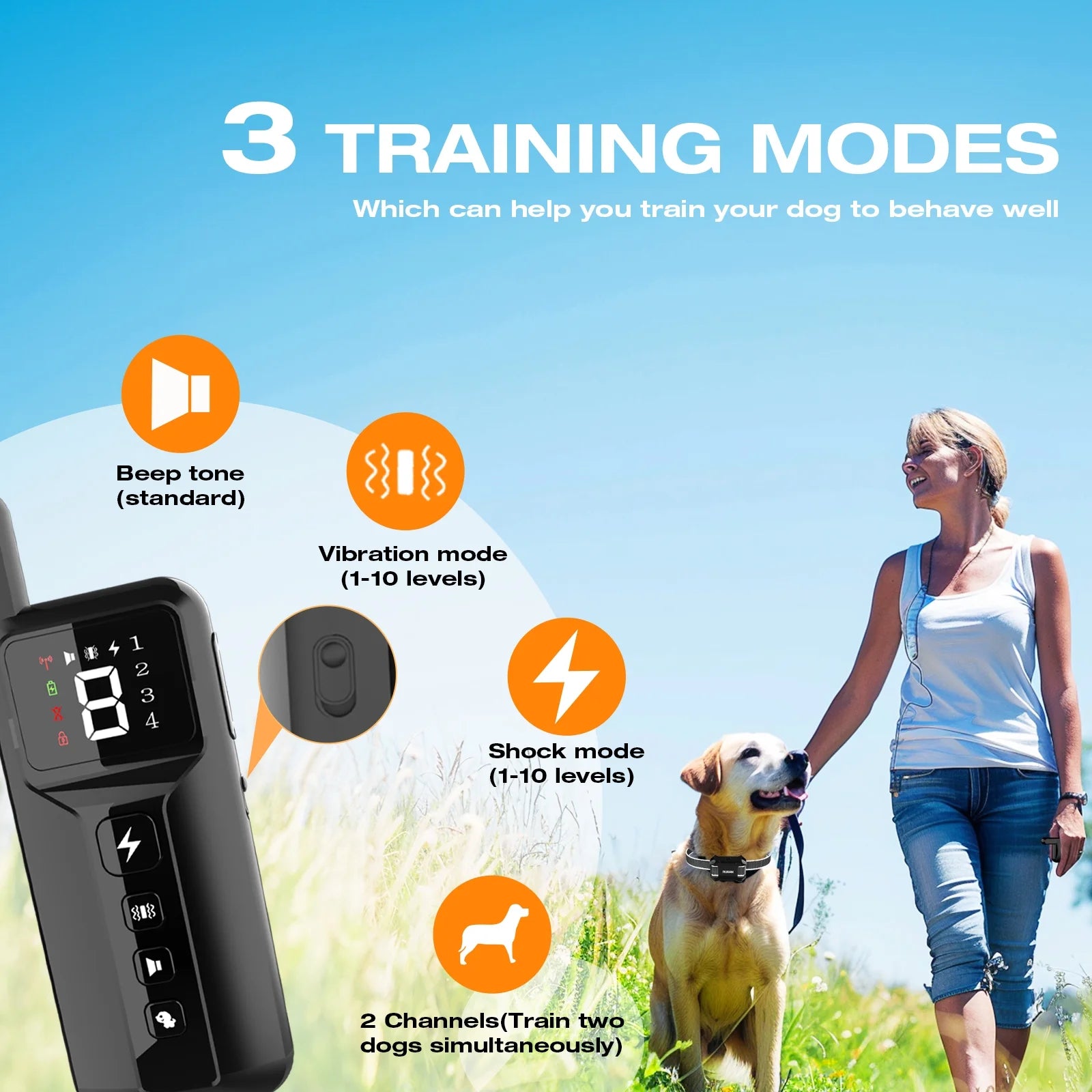 Shock Collar with Remote for Dogs with 2 Collars- Bark Training, for 15-120Lbs Large Medium Puppy, Smart Collar, Black