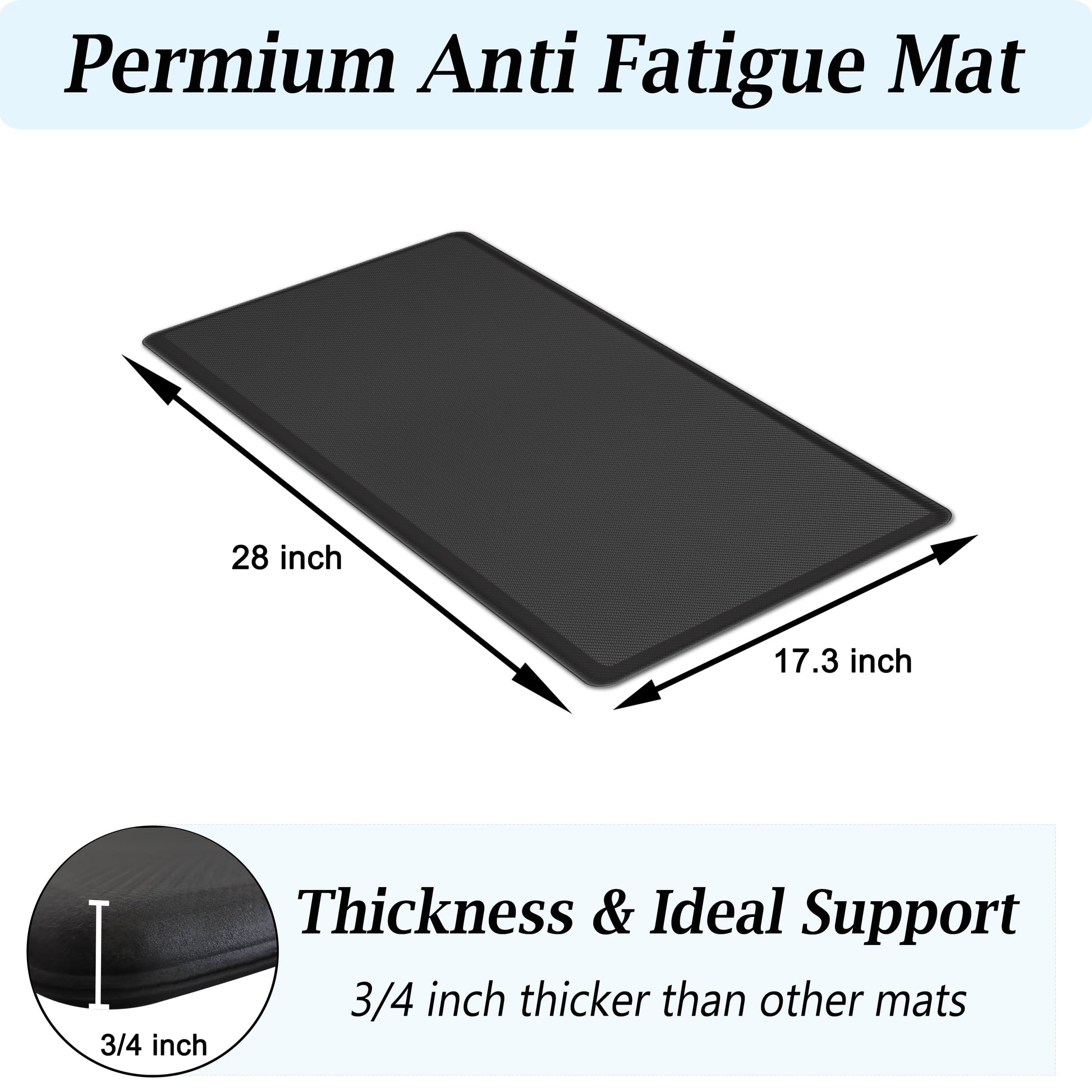0.75" Thick anti Fatigue Mats for Kitchen, 17X28" Memory Foam Kitchen Mats Non Slip, Comfort Standing Mat Cushioned Floor Mat, Black