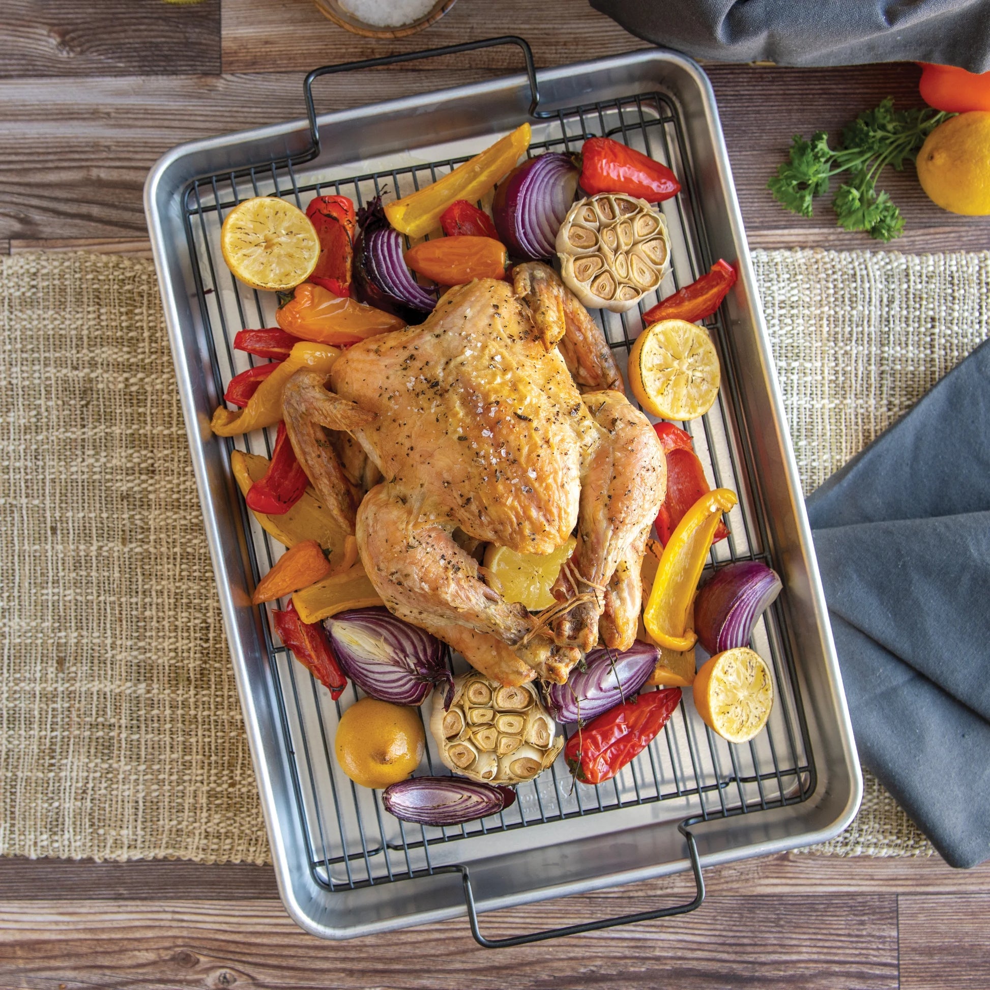 Naturals 20" X 13" Aluminum Roasting & Baking Pan with Nonstick Crisping Rack