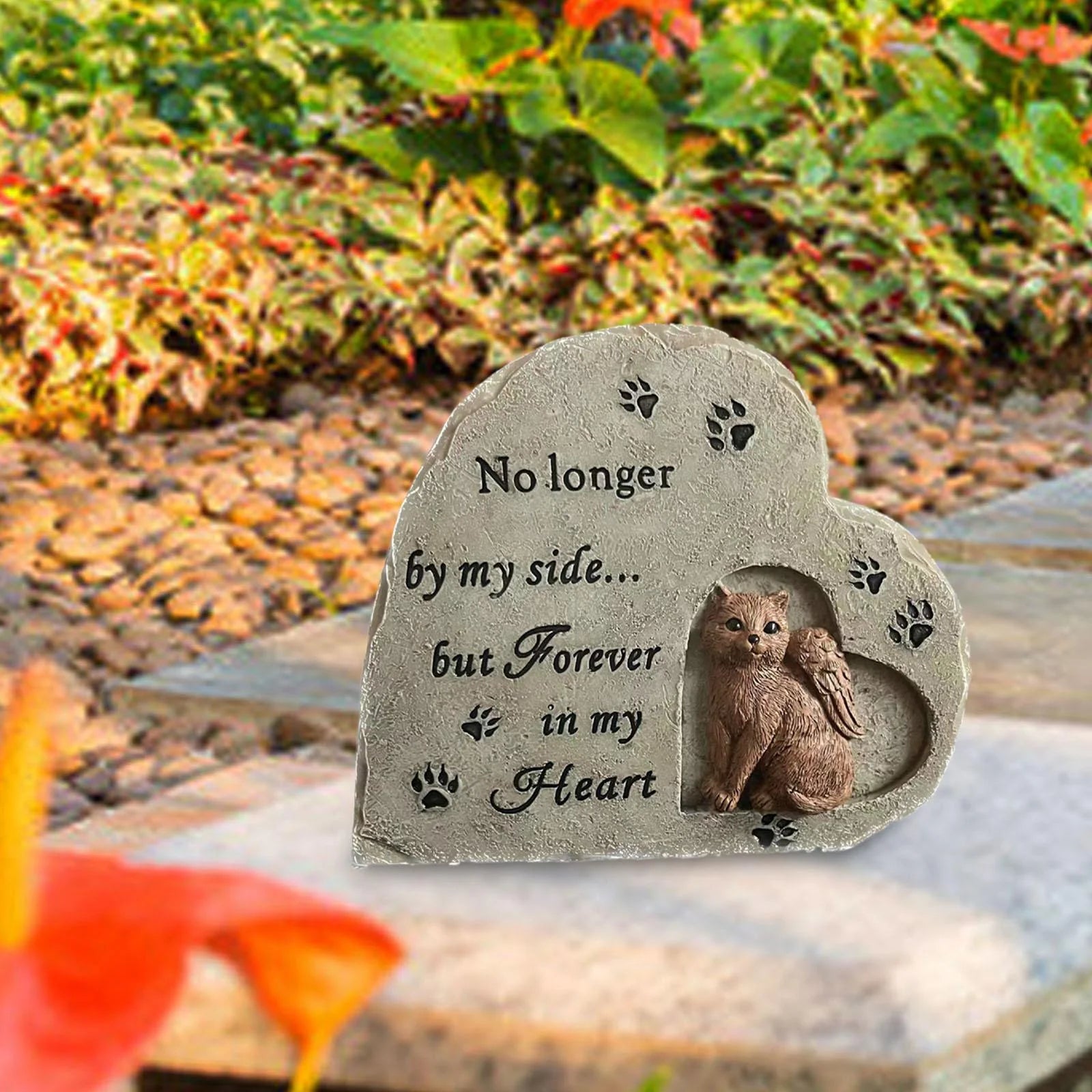 Pet Cat Memorial Stone Resin Cat Statues with Angel for Porch Outdoors Lawn