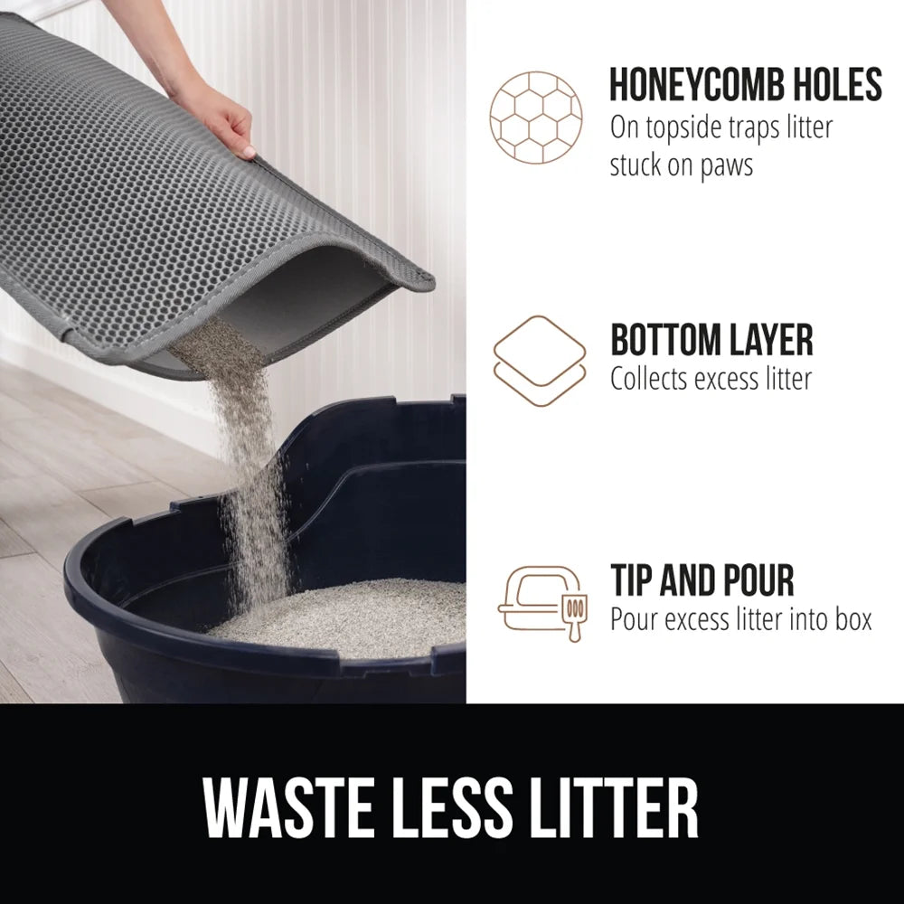 Waterproof Cat Litter Mat, Easy to Clean Honeycomb Waste Trapping Mats, 24X15 Gray