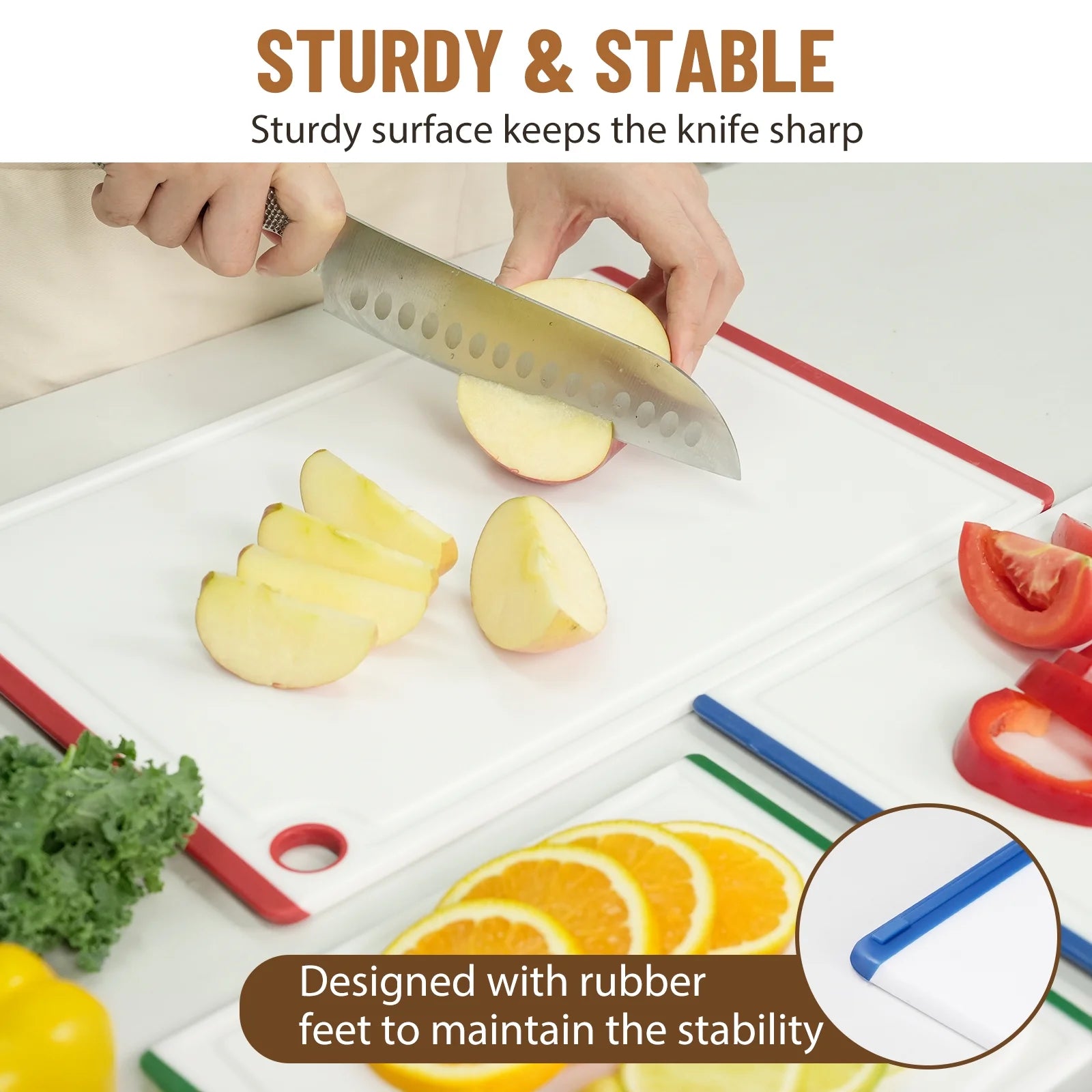 3-Piece Plastic Large Cutting Boards Set for Kitchen, Non-Slip Feet and Juice Grooves, Multicolor
