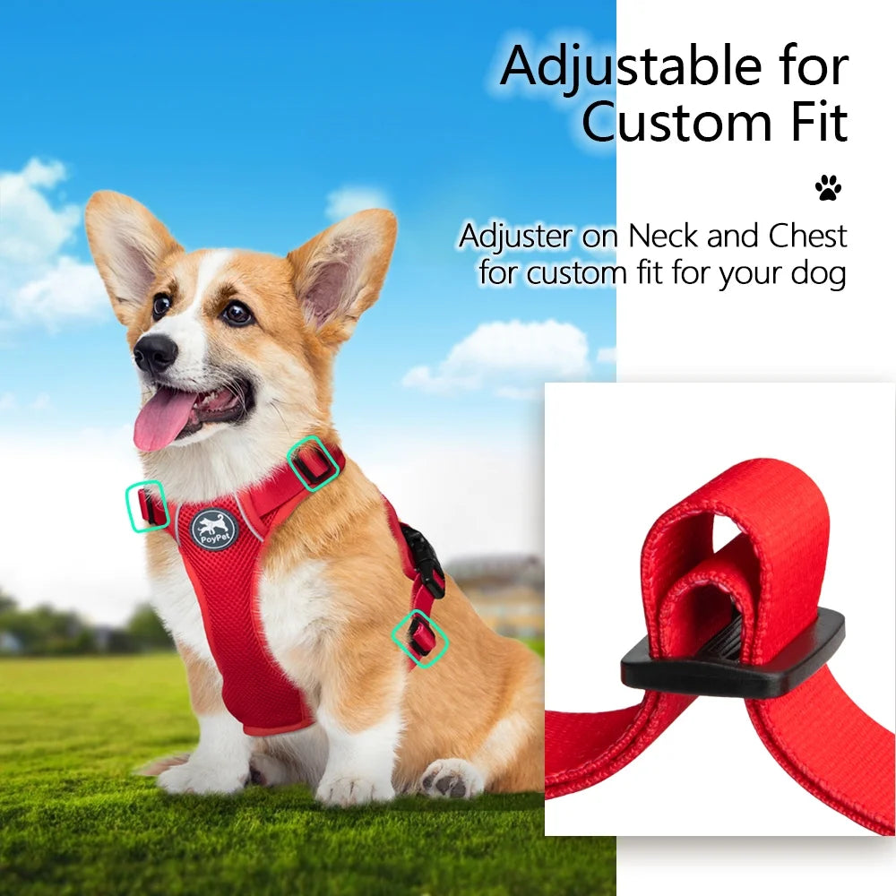 Reflective Dog Harness,Soft Breathable Mesh Pet Walking Pet Harness Choke-Free Adjustable Neck ,Red S