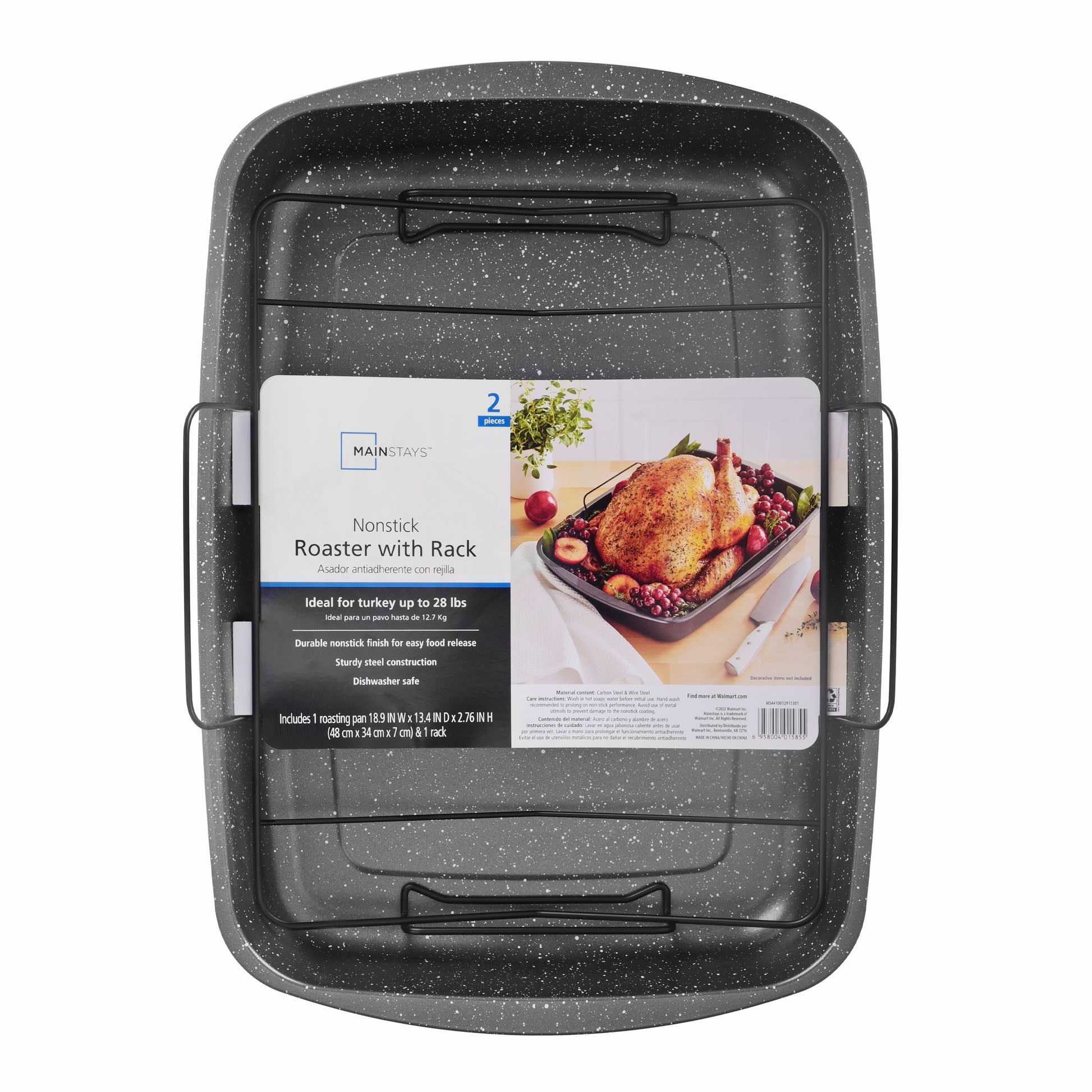 Rectangle 18.9" Non-Stick Carbon Steel Grey with Speckle Roaster Pan & Wire Rack Gauge on 0.5 Mm Thickness