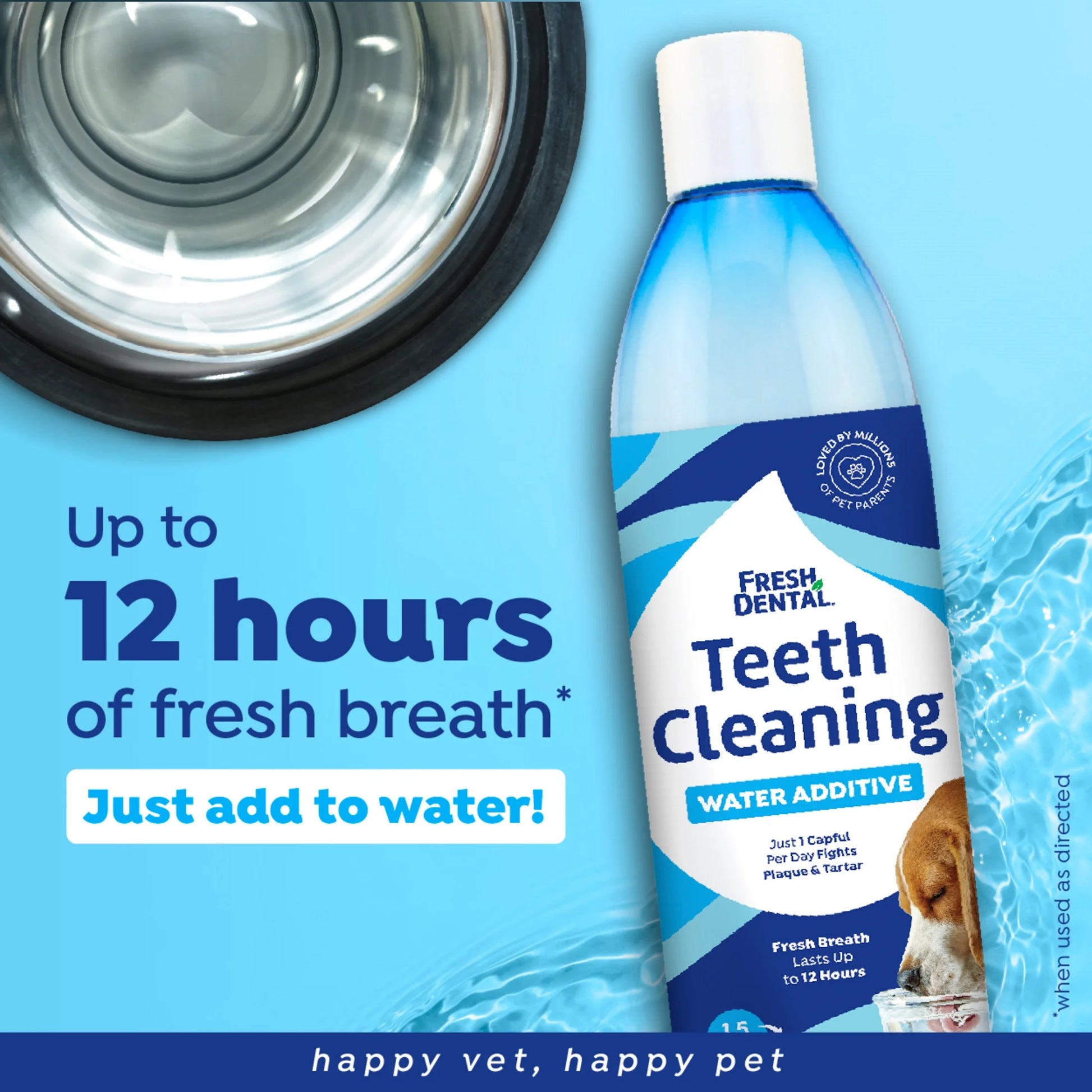 Fresh Dental Breath Freshener & Teeth Cleaning Water Additive for Dogs, 16 Oz Bottle
