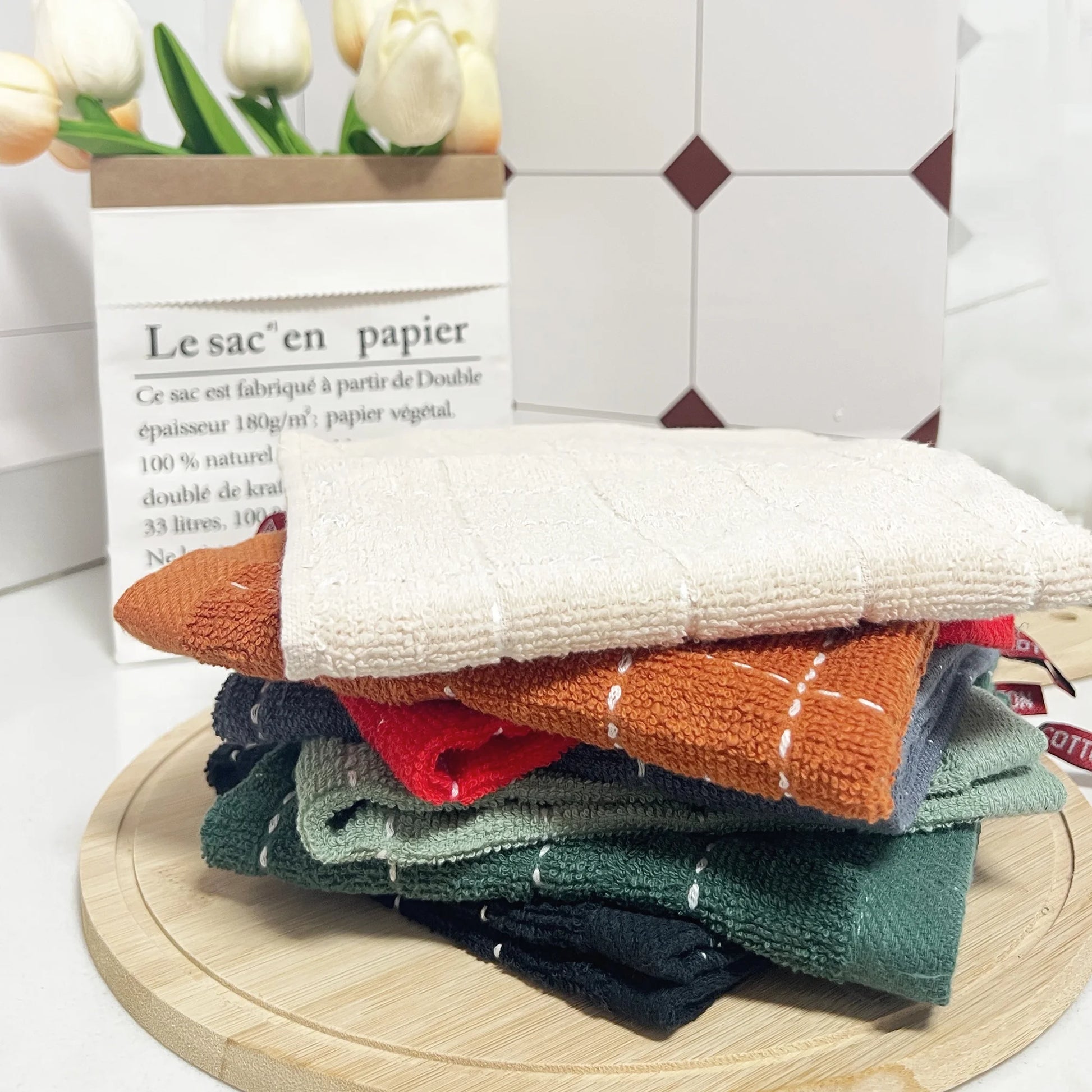 100% Cotton Kitchen Dish Towels, Super Soft and Absorbent Dish Cloths Washing Drying Dishes, 12" X 12", Mixed Color, 6 Pack