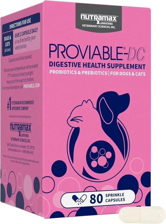 Proviable Digestive Health Supplement DC Capsules for Cats and Dogs, 80 Count