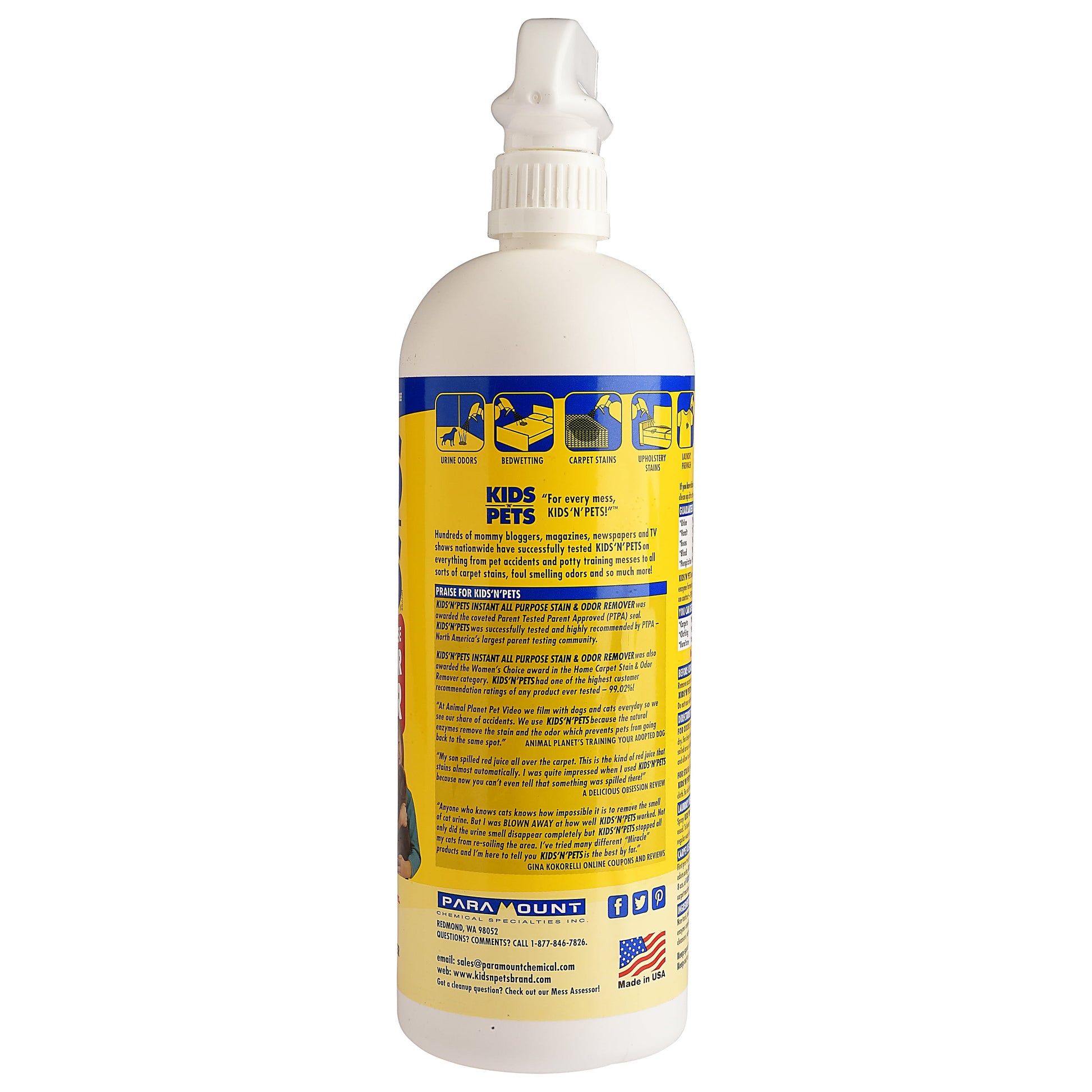 Kids ‘N’ Pets Stain and Odor Remover for Effective Elimination of Dog and Cat Urine Smells and Stains from Carpets and Upholstery - 27 oz