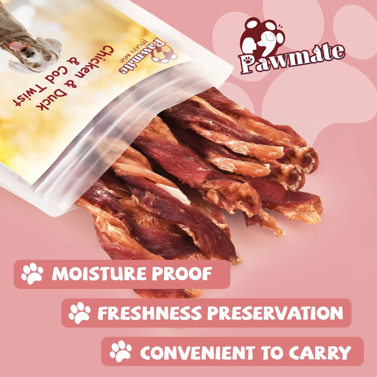 Premium Chicken, Duck, and Cod Jerky Dog Treats - Pure Meat Snacks for All Dogs, 28-29 Count