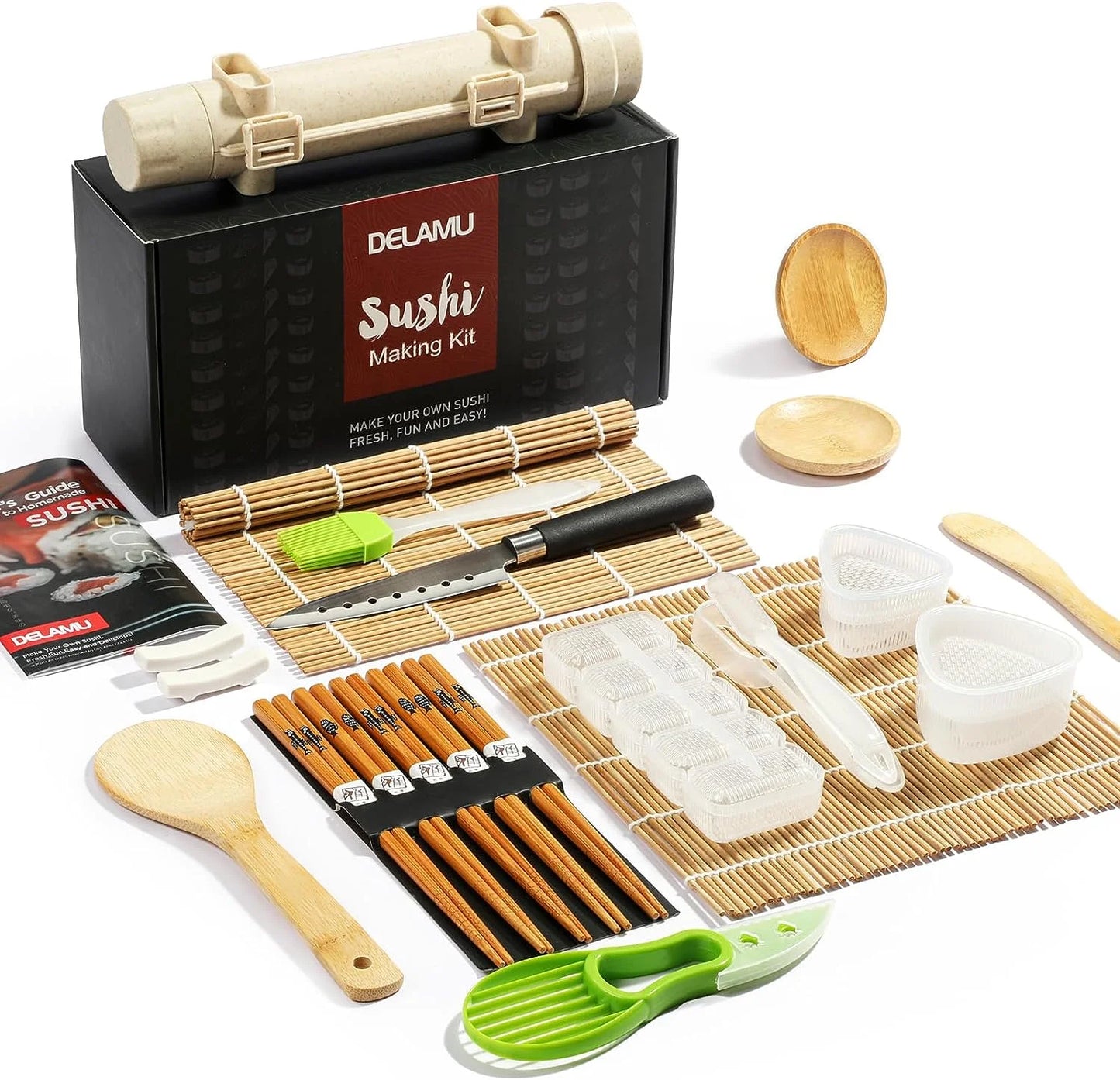 Sushi Making Kit,  22 in 1 Sushi Maker Bazooker Roller Tools with Bamboo Mats