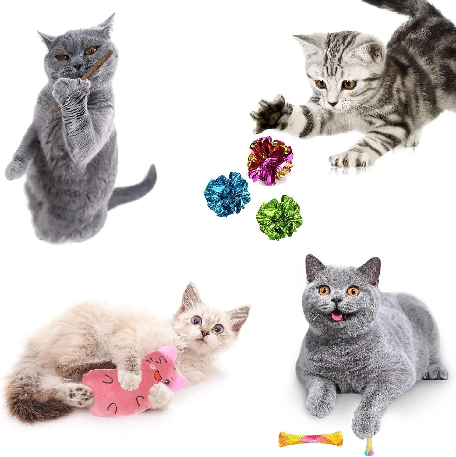 34-Piece Interactive Cat Toy Set with Collapsible Tunnels and Catnip Feather Teaser Wand