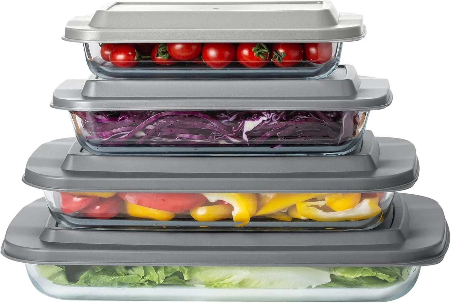 8-Pc Glass Baking Dish Set with Lids, Microwave-Safe Glass Bakeware Set, Grey