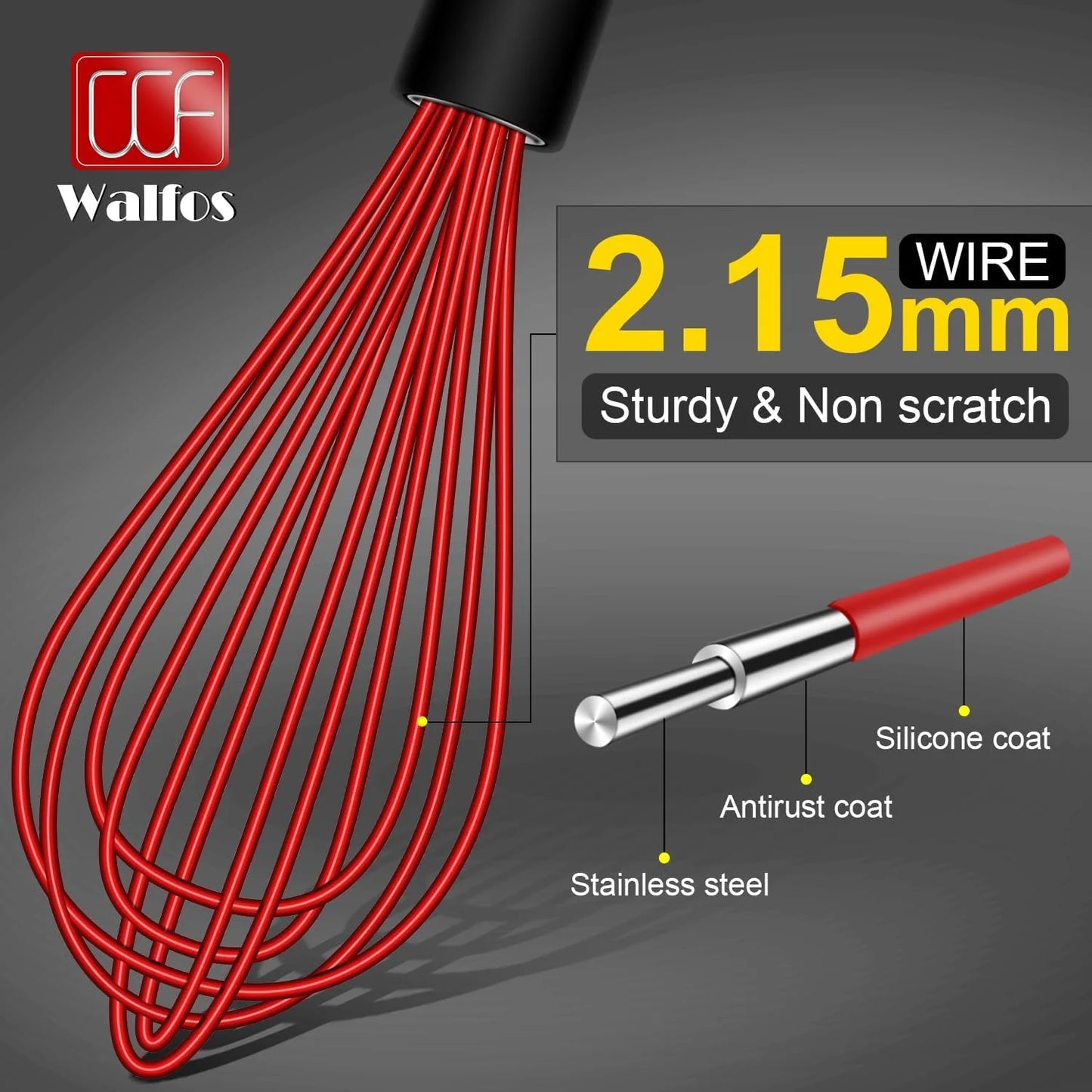 Heat Resistant Non-Scratch Silicone Kitchen Whisks, 4 per Pack