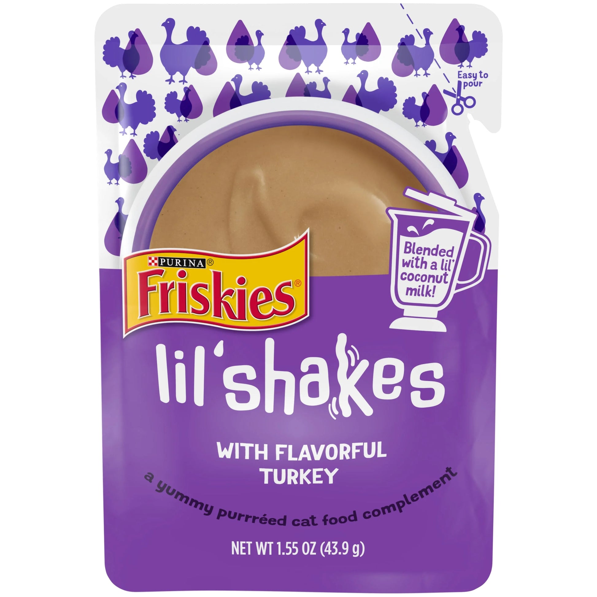Purina  Lil' Shakes Wet Puree Cat Food Topper, Flavorful Turkey, 1.55 Oz Pouch