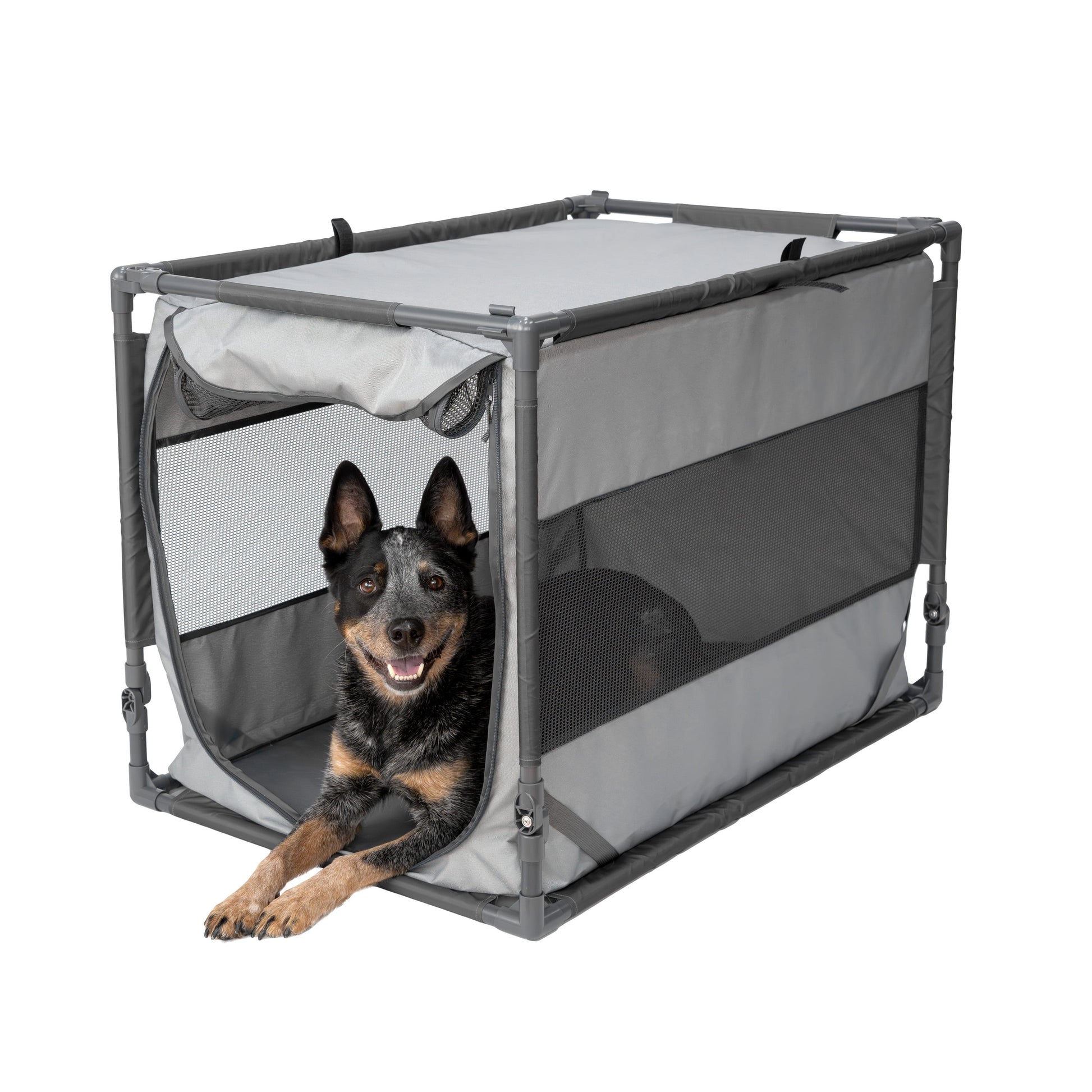 Large Portable Folding Dog Kennel in Gray