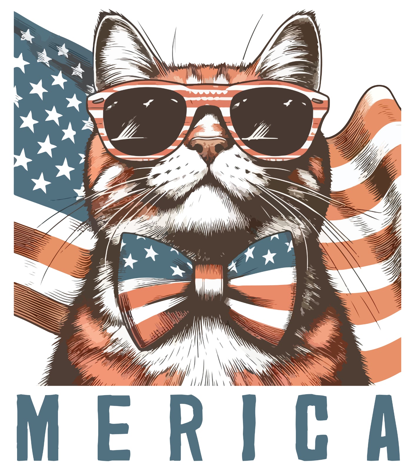 Merica 4Th of July Funny Cat T Shirt American Flag Independence Day Graphic Tee