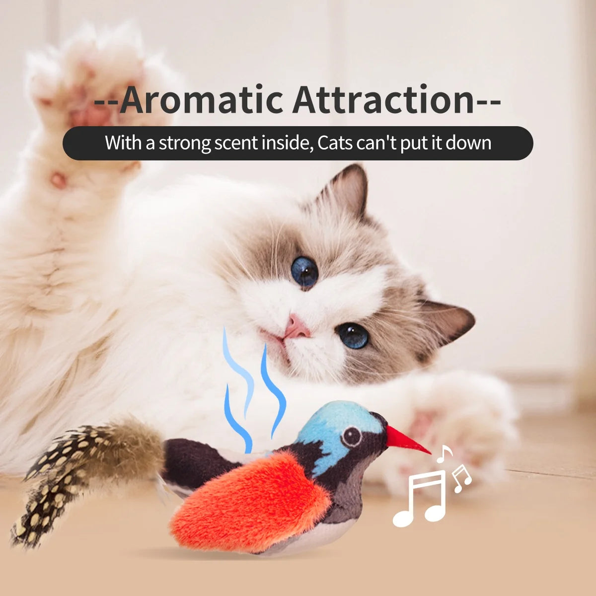 Catnip Cat Toys 2-Piece Interactive Cat Toy Set with Chirp Bird, Elastic String, Catnip (2 Pack)