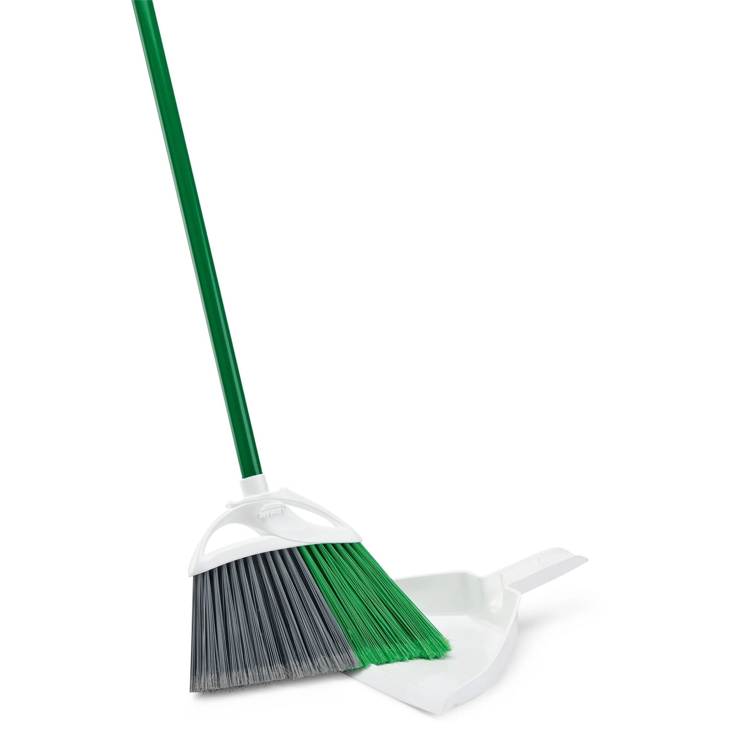 Household Angle Broom and Dust Pan W/Clean Fibers Comb Green / White