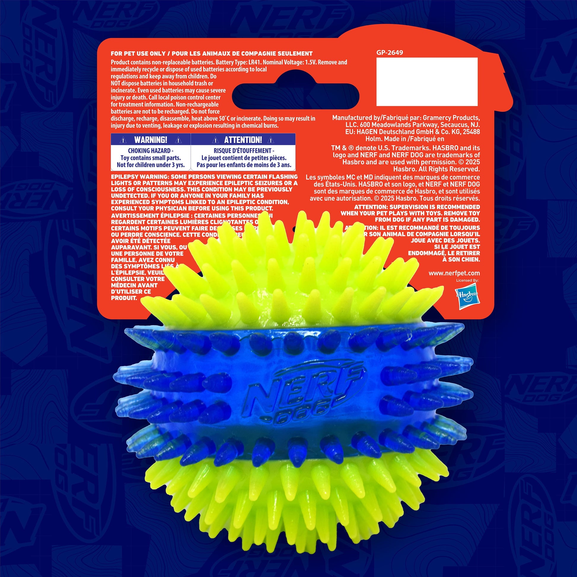 LED Light up Dental Spikes Squeak Ball Dog Toy, 2.7 Inch