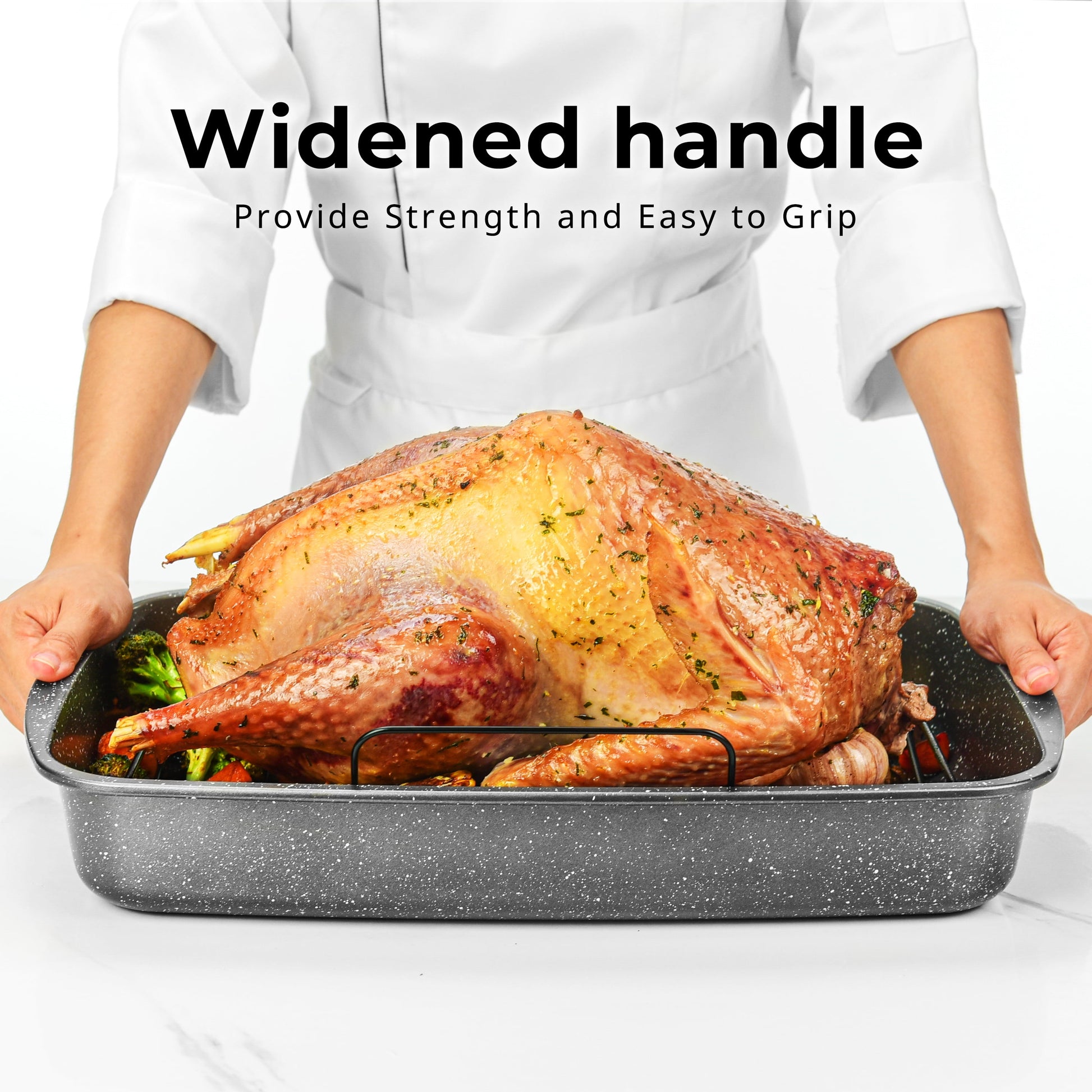 Rectangle 18.9" Non-Stick Carbon Steel Grey with Speckle Roaster Pan & Wire Rack Gauge on 0.5 Mm Thickness