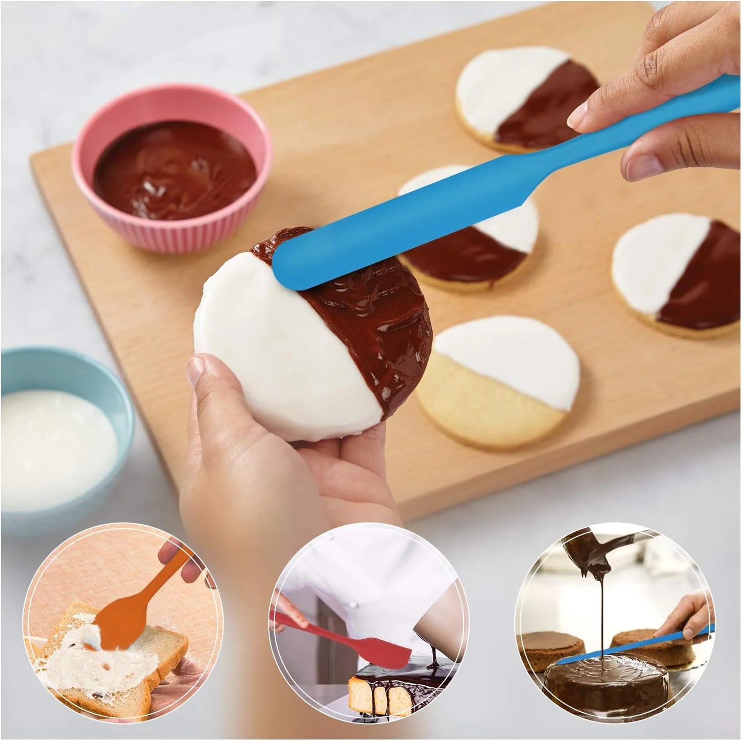 Food Grade Silicone Rubber Spatula Set,  5 Pcs Kithen Cooking Mixing Utensil Set, Bpa-Free High Heat Resistant Non Stick Dishwasher Multicolor