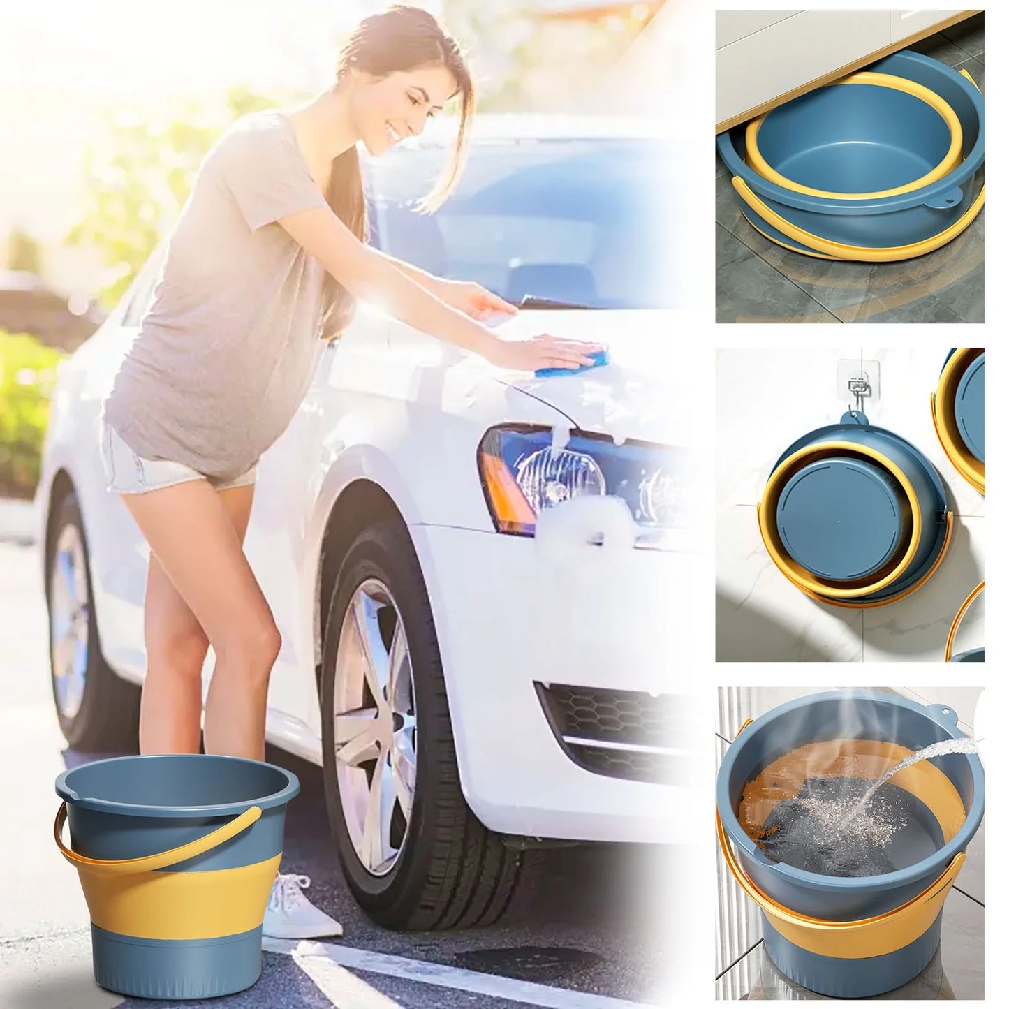 Collapsible Plastic Bucket,Foldable round Tub for House Cleaning,Space Saving Outdoor Waterpot,Portable Fishing Water Pail,For Garden or Camping