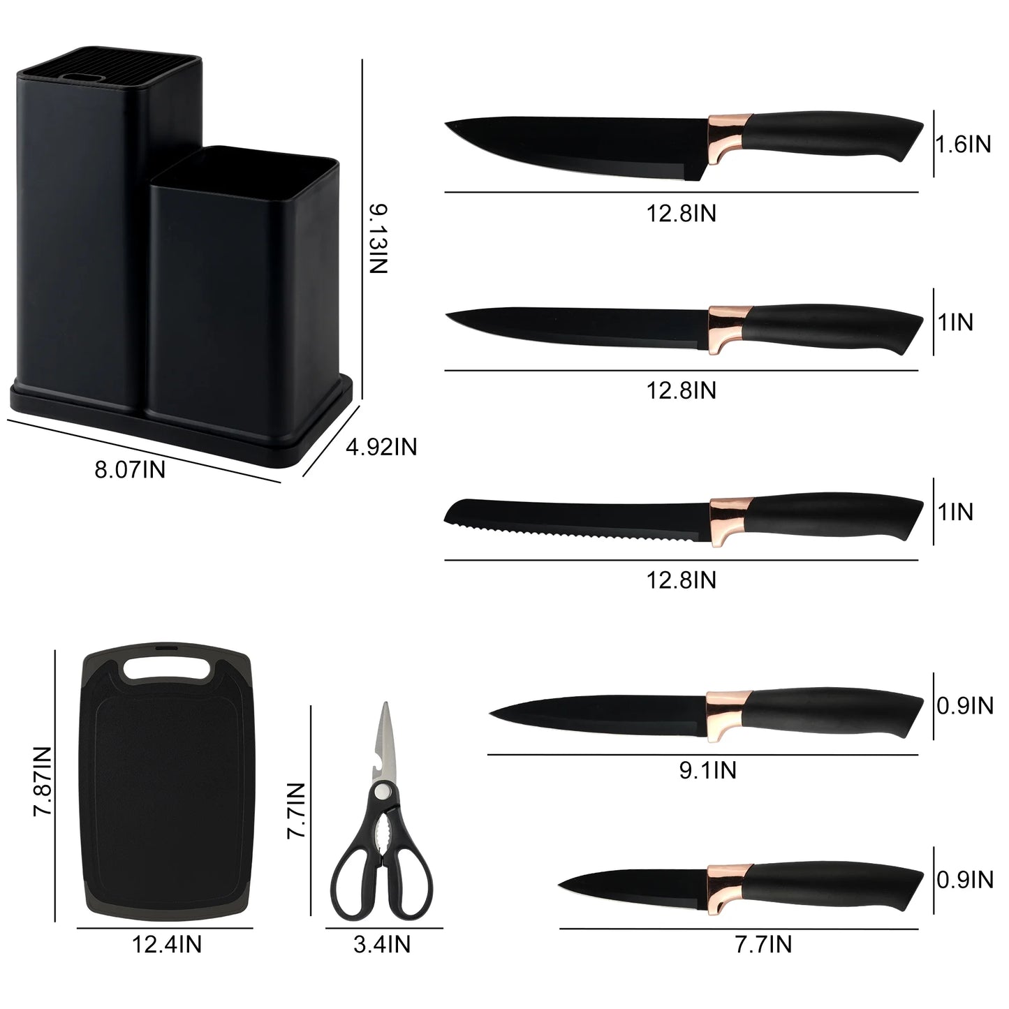 19Pcs Cooking Utensils Set, Kitchen Set Utensils Set with 11 Pieces Spatula Cooking Utensils,Heat Resistant Silicone Utensils 5 Piece Sharp Knife Set 1 Scissors and 1 Utensil Cutting Board Black