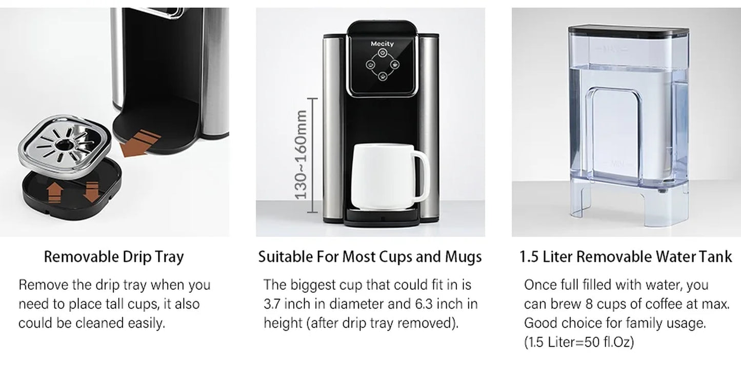 Coffee Maker 3 in 1 Single Serve Coffee Machine, Compatible with K Cup Capsules, Instant Coffee Pot, Tea Maker, 6,8,10 Oz Cup, Removable 50 Oz Water Reservoir, 120V 1150W,Black