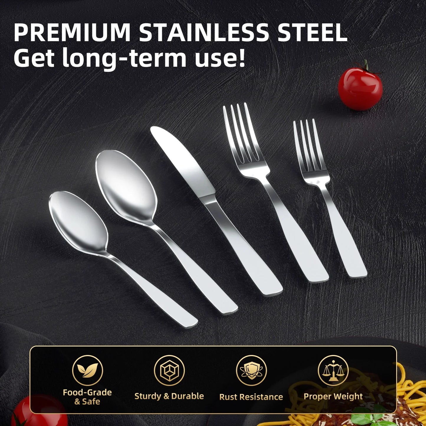 Silverware Sets, 30 PCS Flatware Set for 6, Premium Stainless Steel Cutlery Utensil Set Mirror Polished Forks and Spoons, Dishwasher Safe