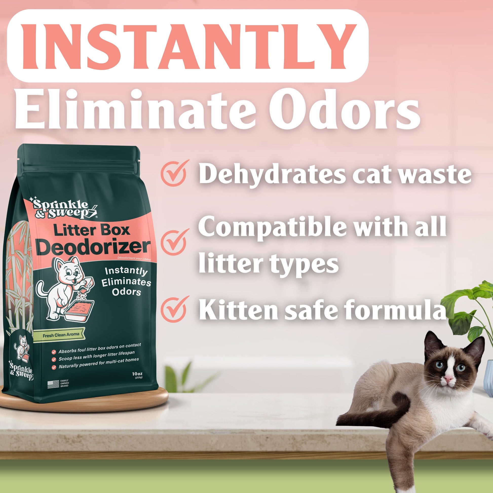 Litter Box Deodorizer – Cat Odor Eliminator for Litter Box & Instantly Removes Foul Smells and Urine Odors