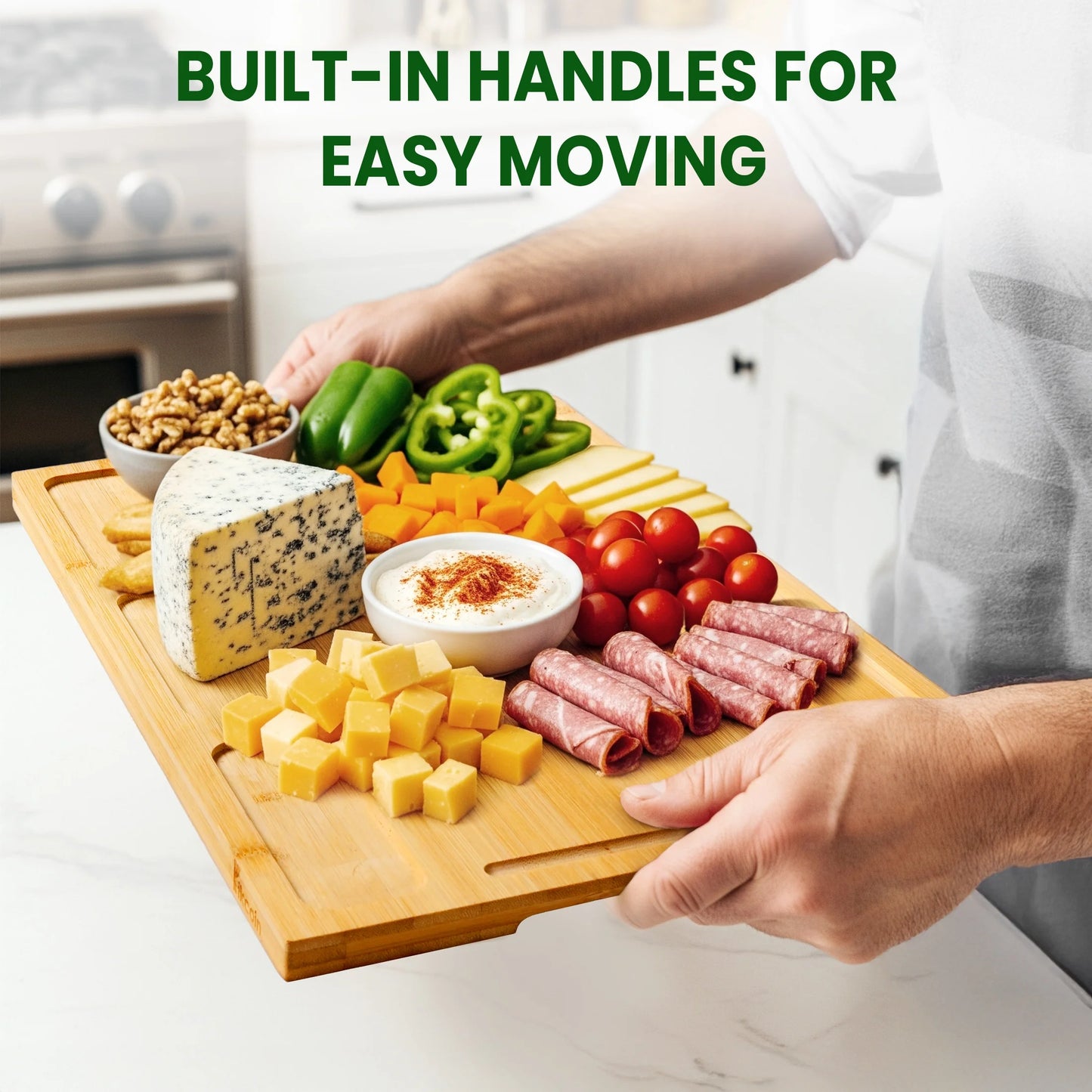 Cutting Board Set of 3, Bamboo Chopping Boards for Kitchen, Heavy Duty Wooden Serving Tray with Juice Groove