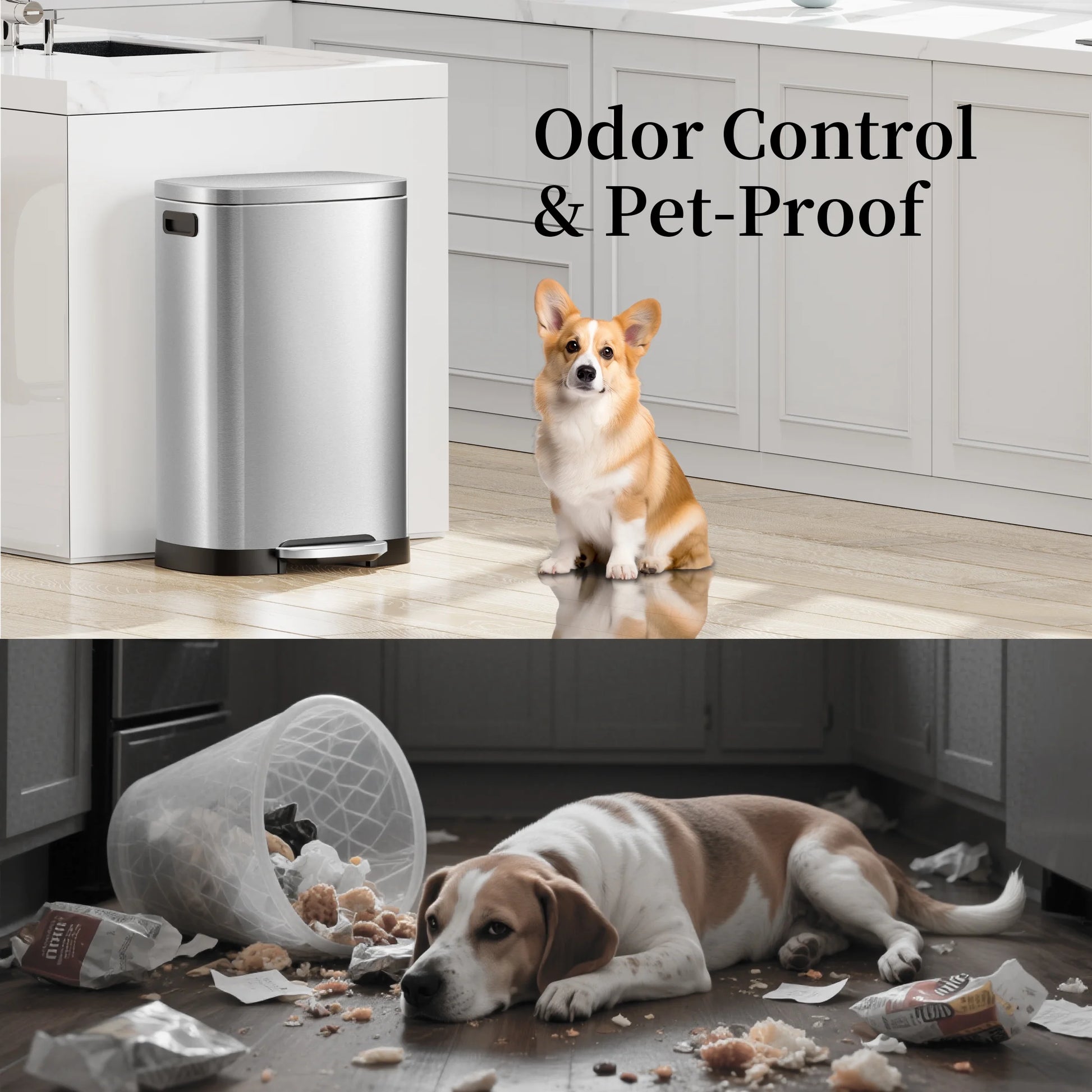 13 Gallon Trash Can with Lid,Fingerprint-Proof Stainless Steel Kitchen Trash Can with Soft-Close Lid and Removable Inner Bucket,Silver