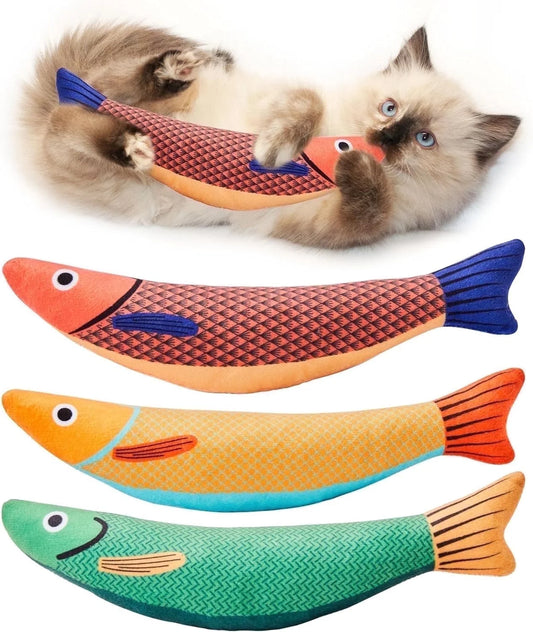 Cat Toys Saury Fish, 3 Pack Catnip Toys Crinkle Sound Soft and Durable, Interactive Cat Kicker Toys for Indoor Kitten Exercise 9.4 Inches for All Breeds