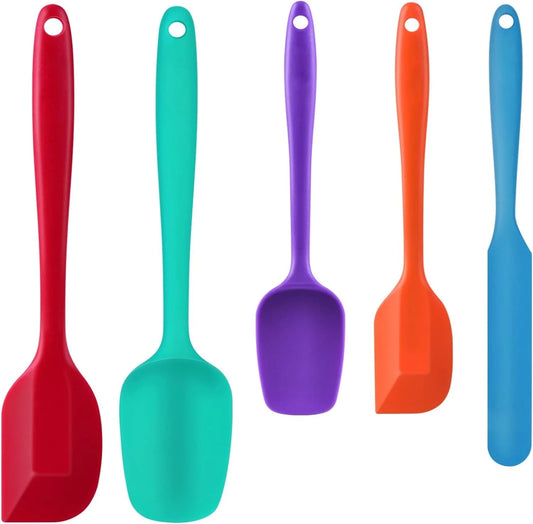 Food Grade Silicone Rubber Spatula Set,  5 Pcs Kithen Cooking Mixing Utensil Set, Bpa-Free High Heat Resistant Non Stick Dishwasher Multicolor