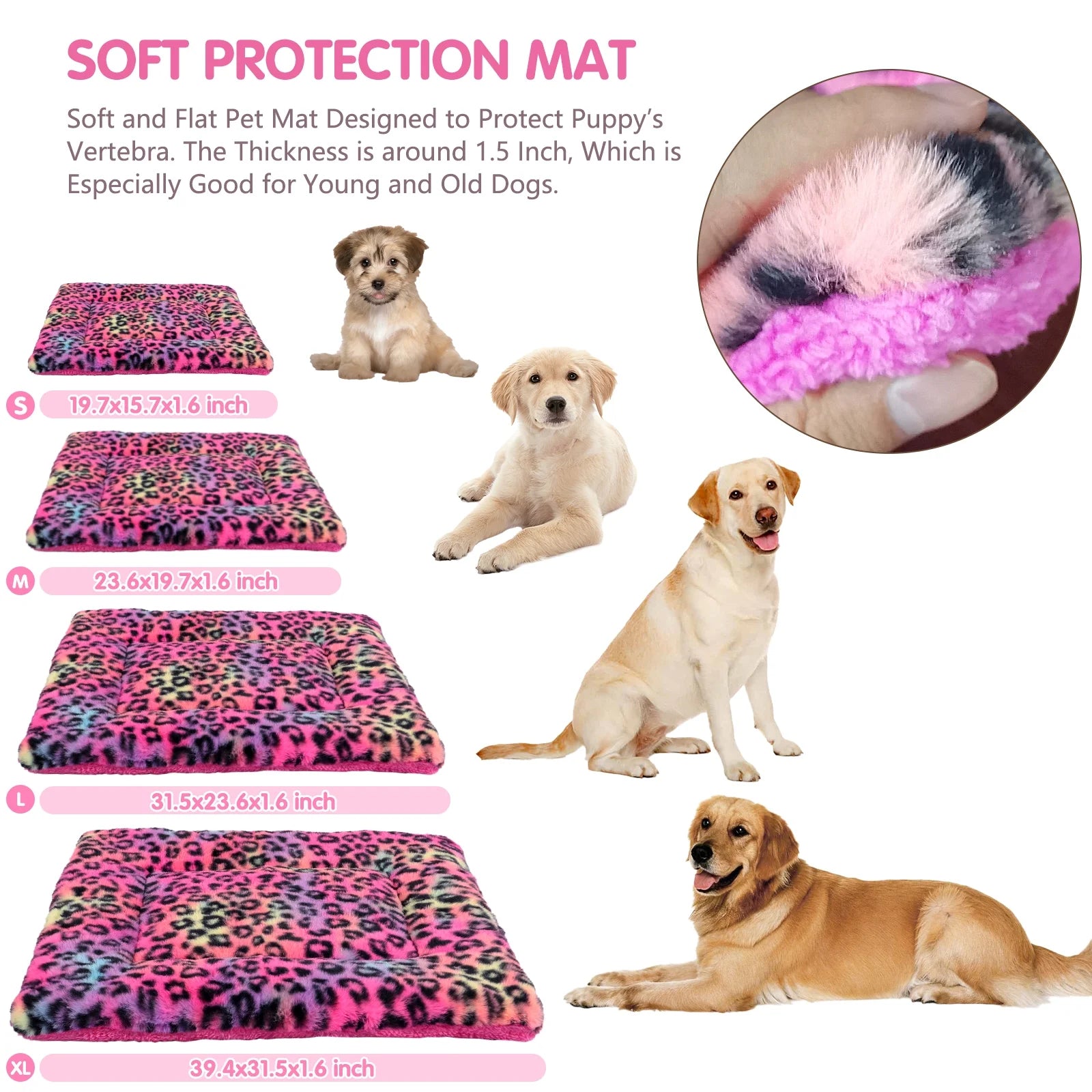 Pet Bed Crate Mat Reversible Pad for Cats Dogs Leopard Pattern, Small, Washable