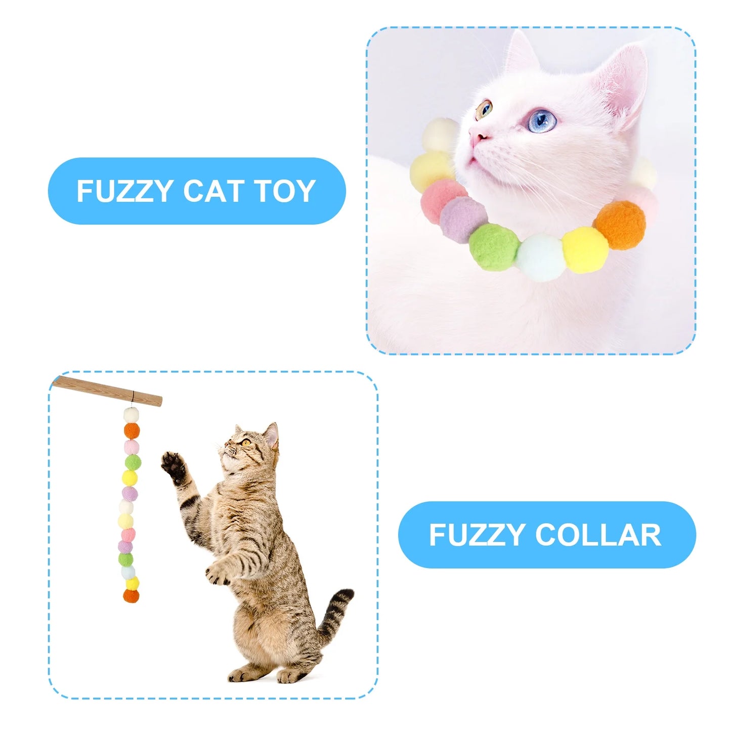 2 Pack Cat Toy Plush Ball Launcher Gun, Plush Ball Shooting Gun for Cats with 100 Pcs Pom Pom Ball for Indoor Cats