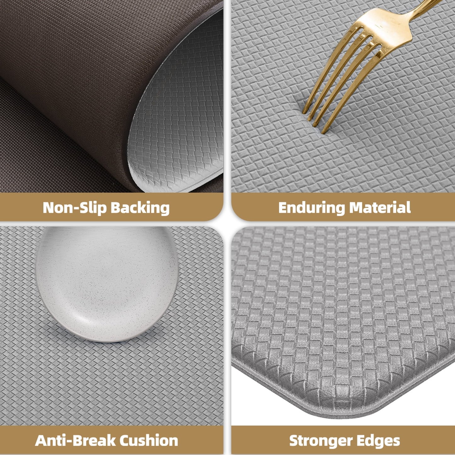 Kitchen Rug and Mat Kitchen Mat anti Fatigue, Non Slips Kitchen Floor Mat, Kitchen Rug or Mat Washable, 17"X 29"+17"X 59", Gray