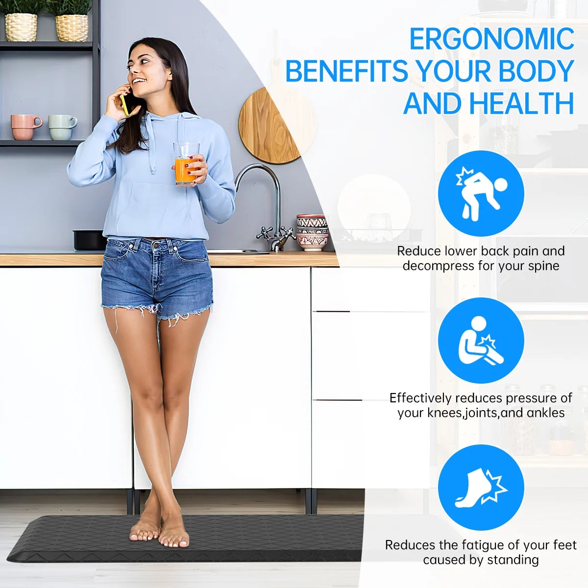 Kitchen Mat Set,2 PCS Cushioned Anti-Fatigue Kitchen Rug, Waterproof Non-Slip Kitchen Floor Mat,Ergonomic Comfort Rug Standing Mat for Kitchen,Home Floor,Office,Sink, Laundry(17.3"×29"+17.3"×47")