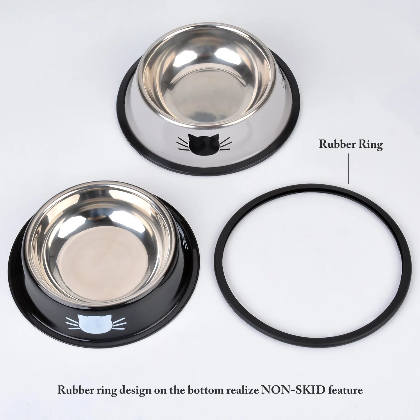 2PCS Pet Bowl Stainless Steel Non-Skid Cute Dog Bowl Cat Bowl with 2 Food Scoop