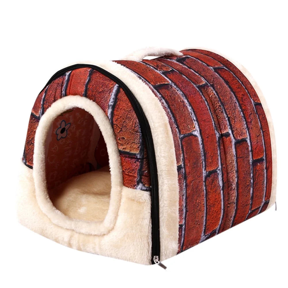 Small Warm Soft Pet Bed with Removable Cushion, Brick