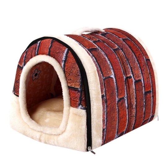 Small Warm Soft Pet Bed with Removable Cushion, Brick
