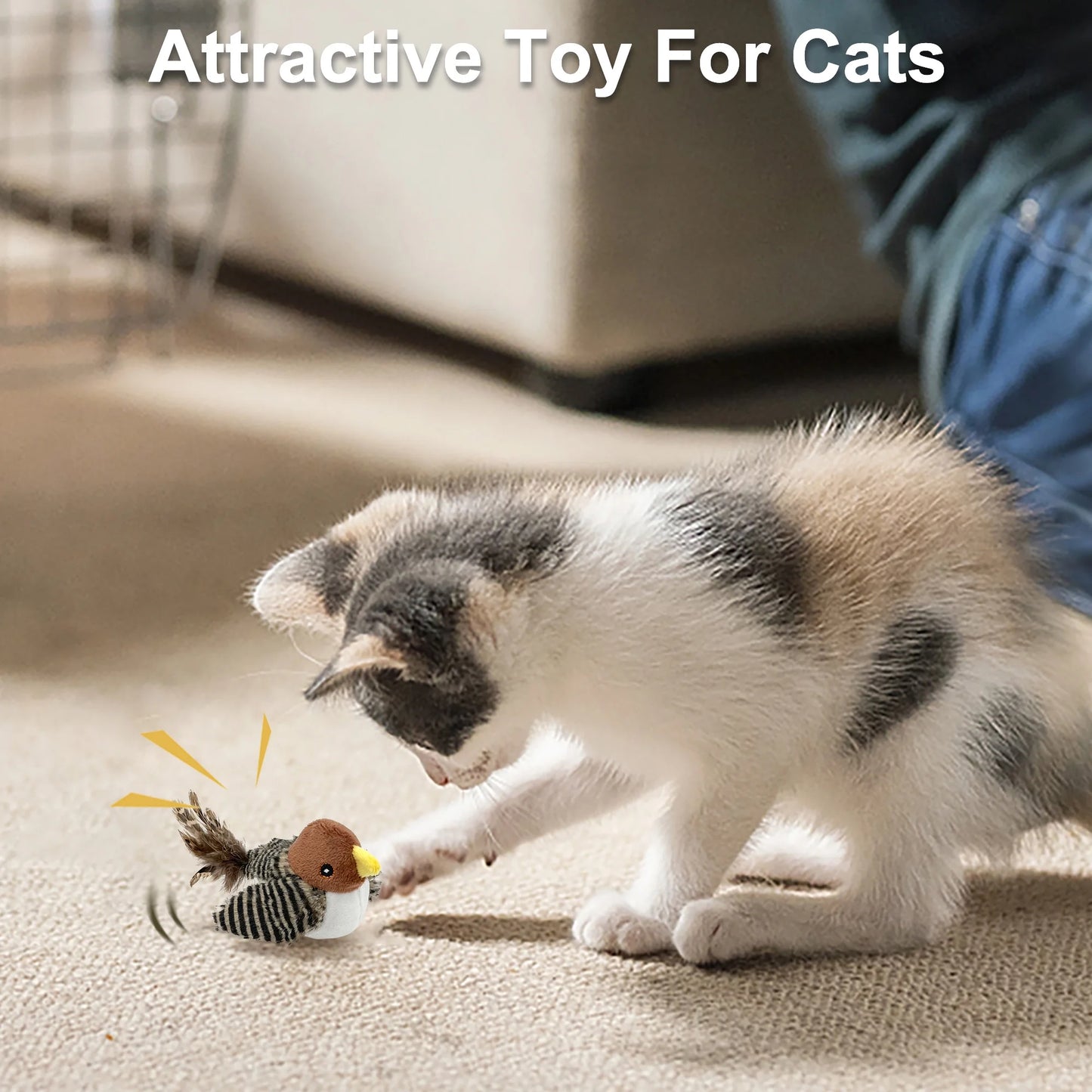 1PCS Cat Toys Chirping Birds with Catnip Silvervine, Interactive Cat Kicker, Lifelike Birdie Tweets, Indoor Play Feather Chew Kitty Kitten Exercise Pet Toys