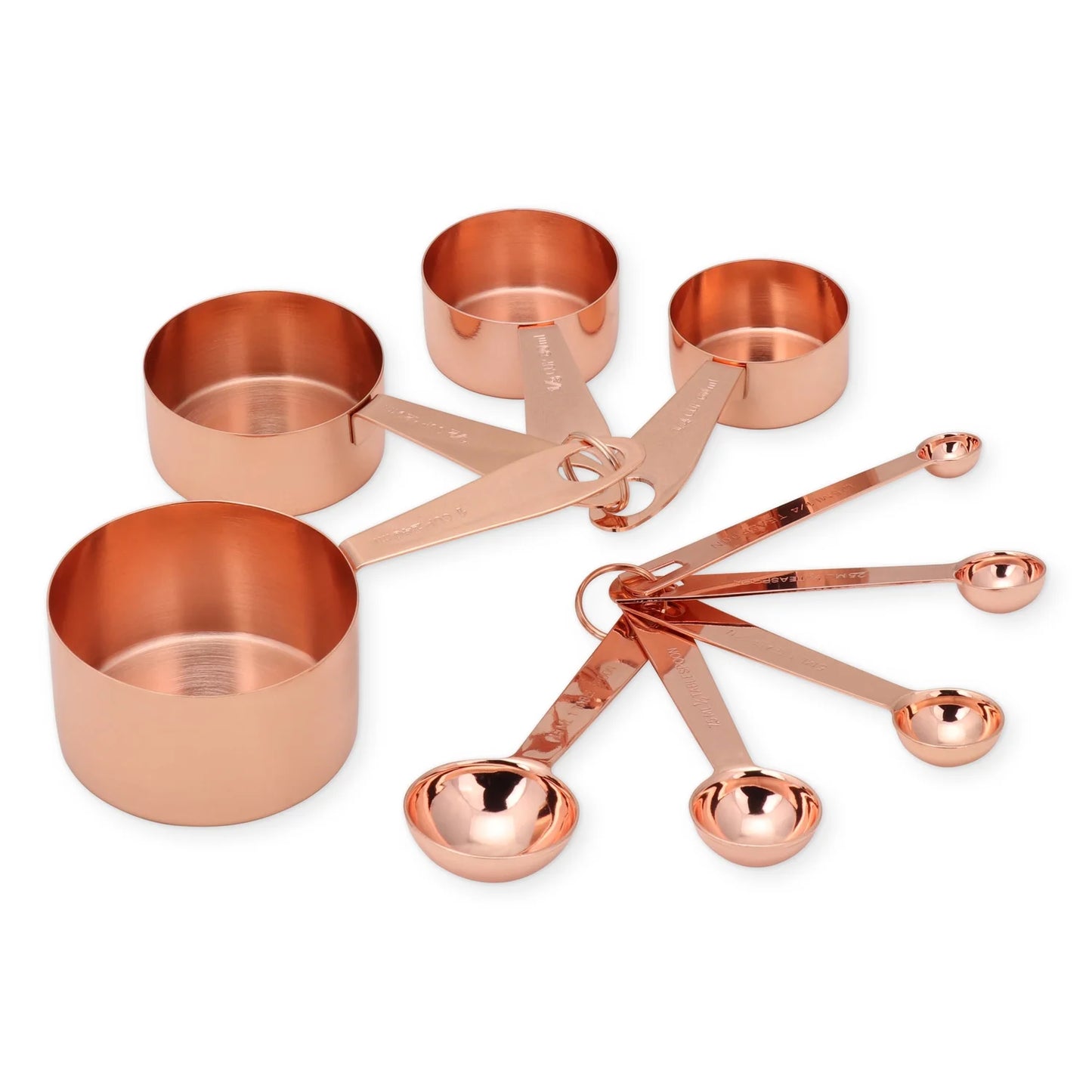 Copper Measuring Cups and Spoons Stainless Steel 9 Pieces with 2 Rings