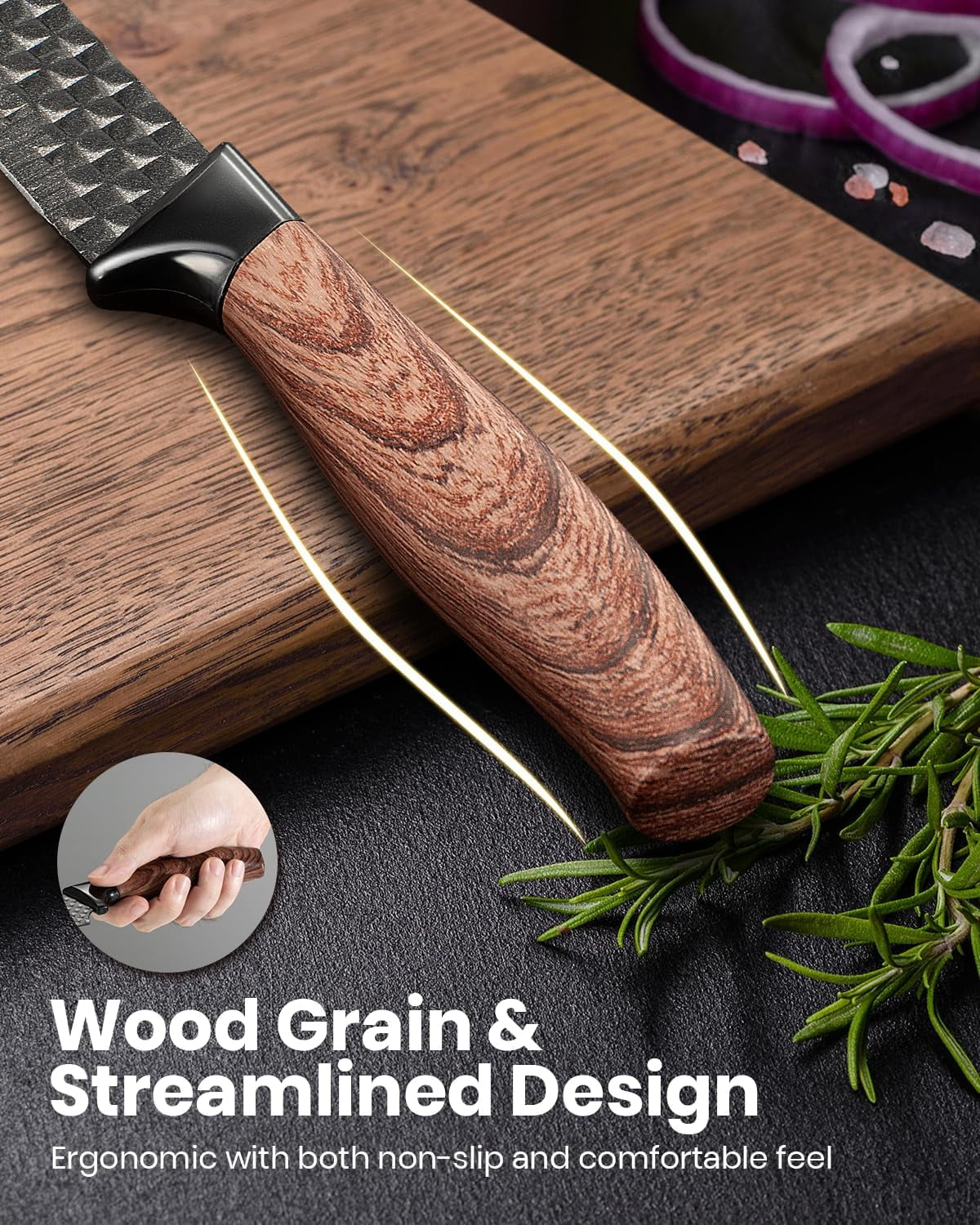 Kitchen Knife Set, 7 Pcs Knives Block Set with Built in Sharpener Block,Professional German Stainless Steel Knife Block Set,Dishwasher Safe,Black