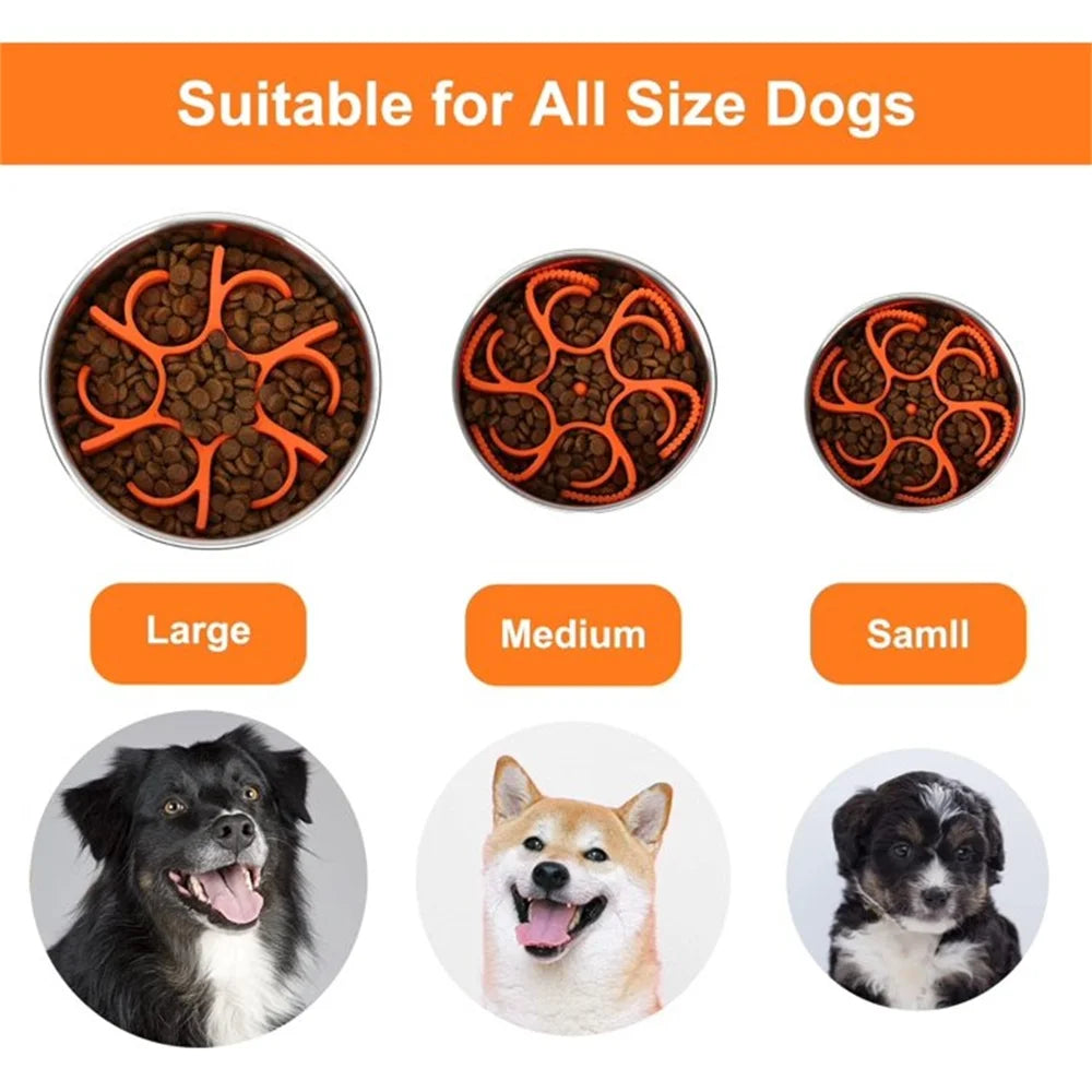 , Slow Feeder Insert for Medium Breed Large Sized Dog, Fit into Basic Bowls and Elevated Dog&Cat Bowls Orange