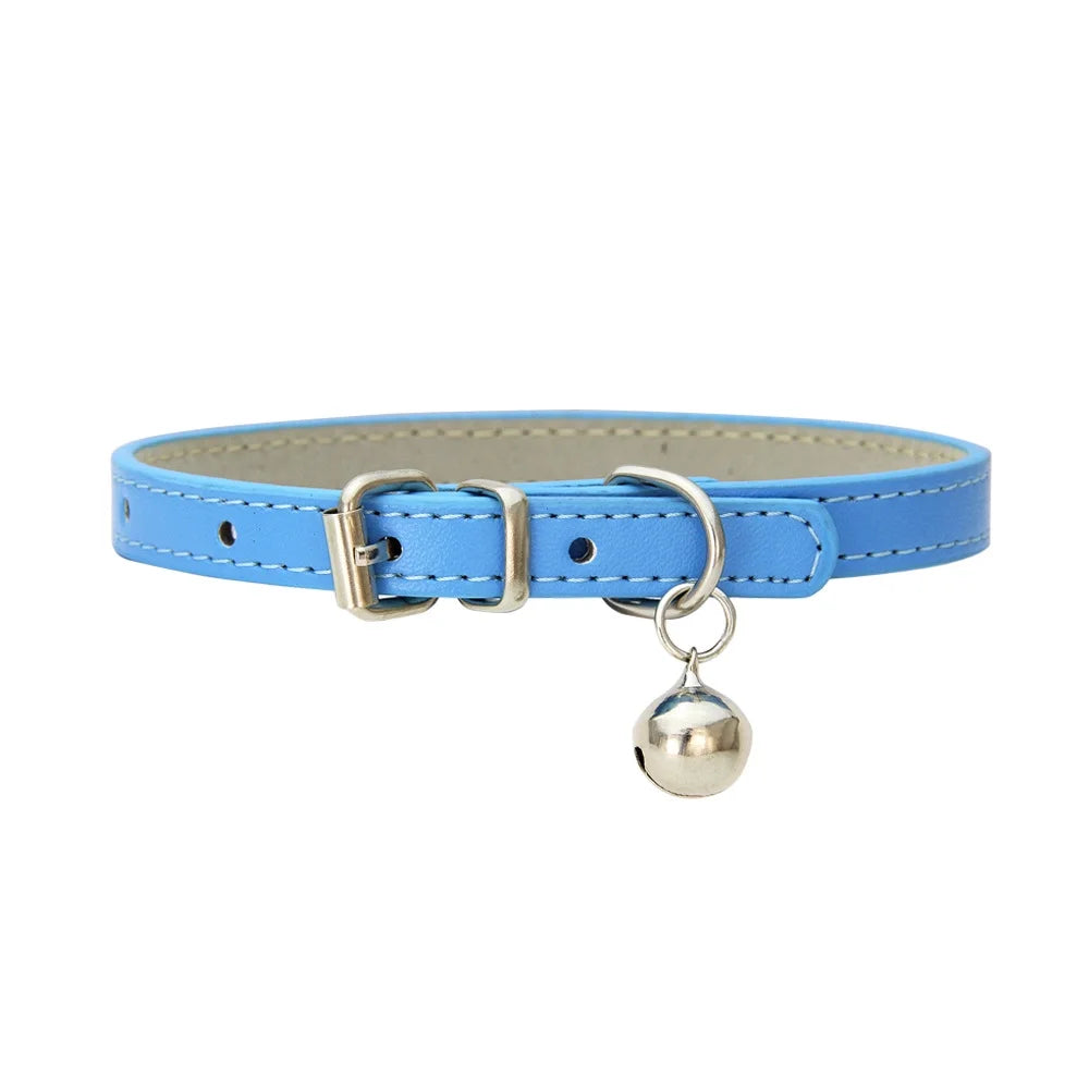 Adjustable PU Leather Cat and Dog Collar with Bell for Extra Small to Medium Pets