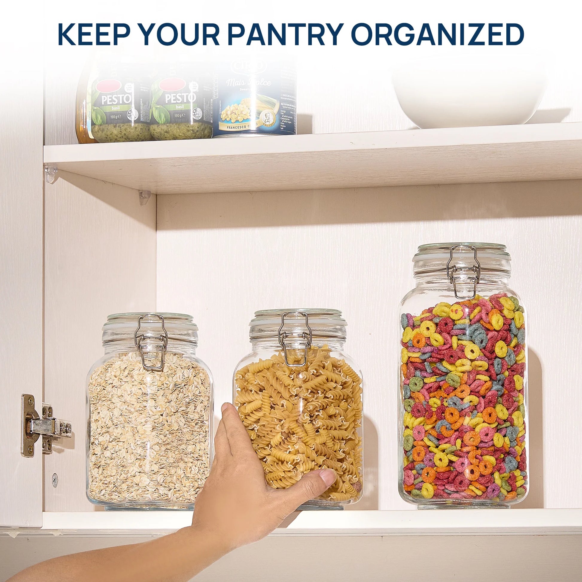 3 PCS Airtight Glass Jars with Lids, 3 PCS Food Storage Canister, Square Mason Jar Containers, 78Oz*1+50Oz*2