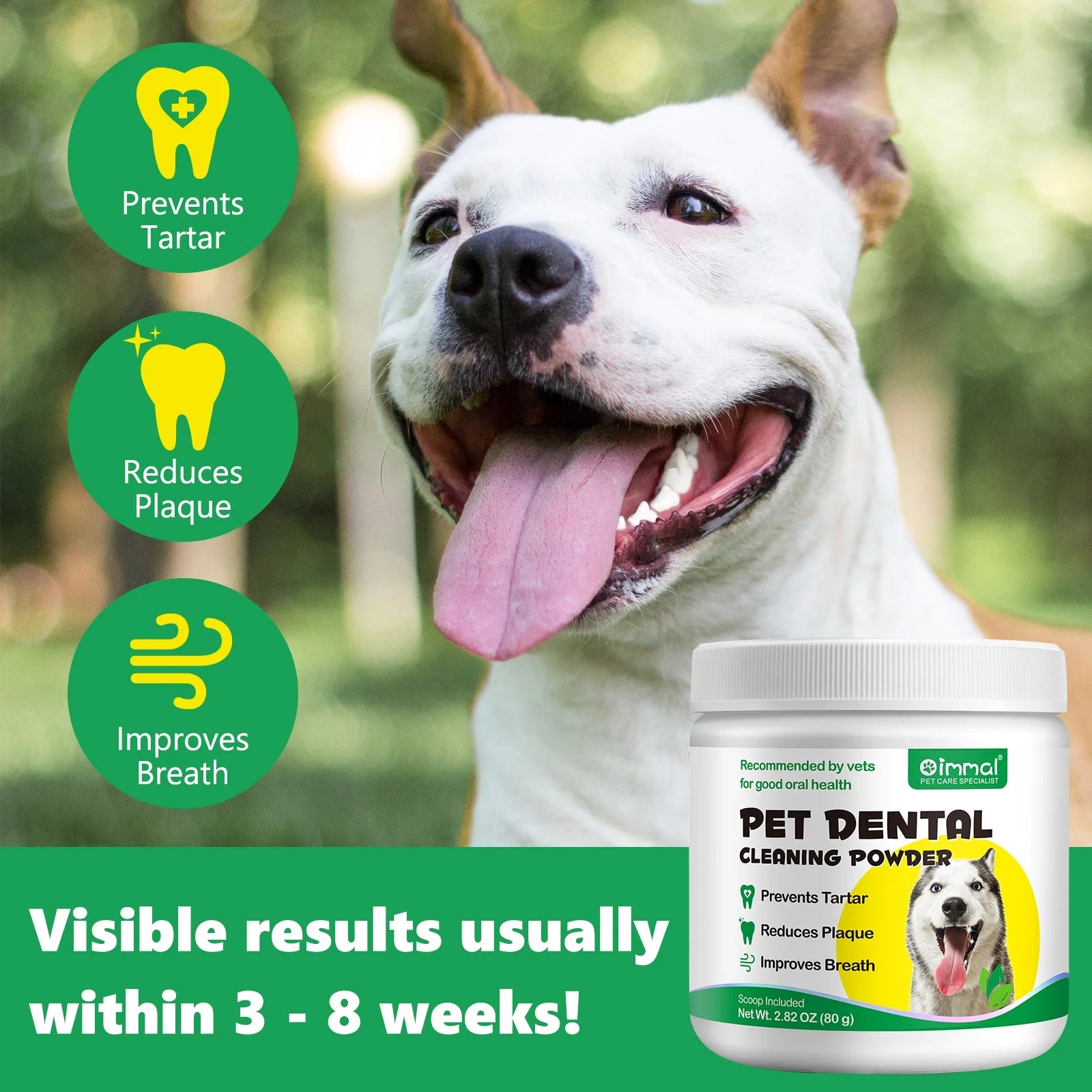 Dental Health Powder for Dogs, Dog Oral Care Dental Care Powder with Probiotics, Dog Teeth Cleaning, Fresh Breath, Plaque, Tartar - 80G