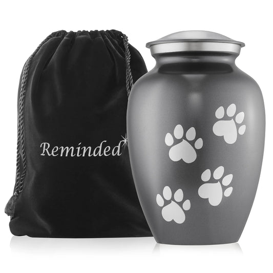 Pet Cremation Urns for Dog and Cat Ashes, Memorial Paw Print Urn - Medium up to 70 Pounds Gray