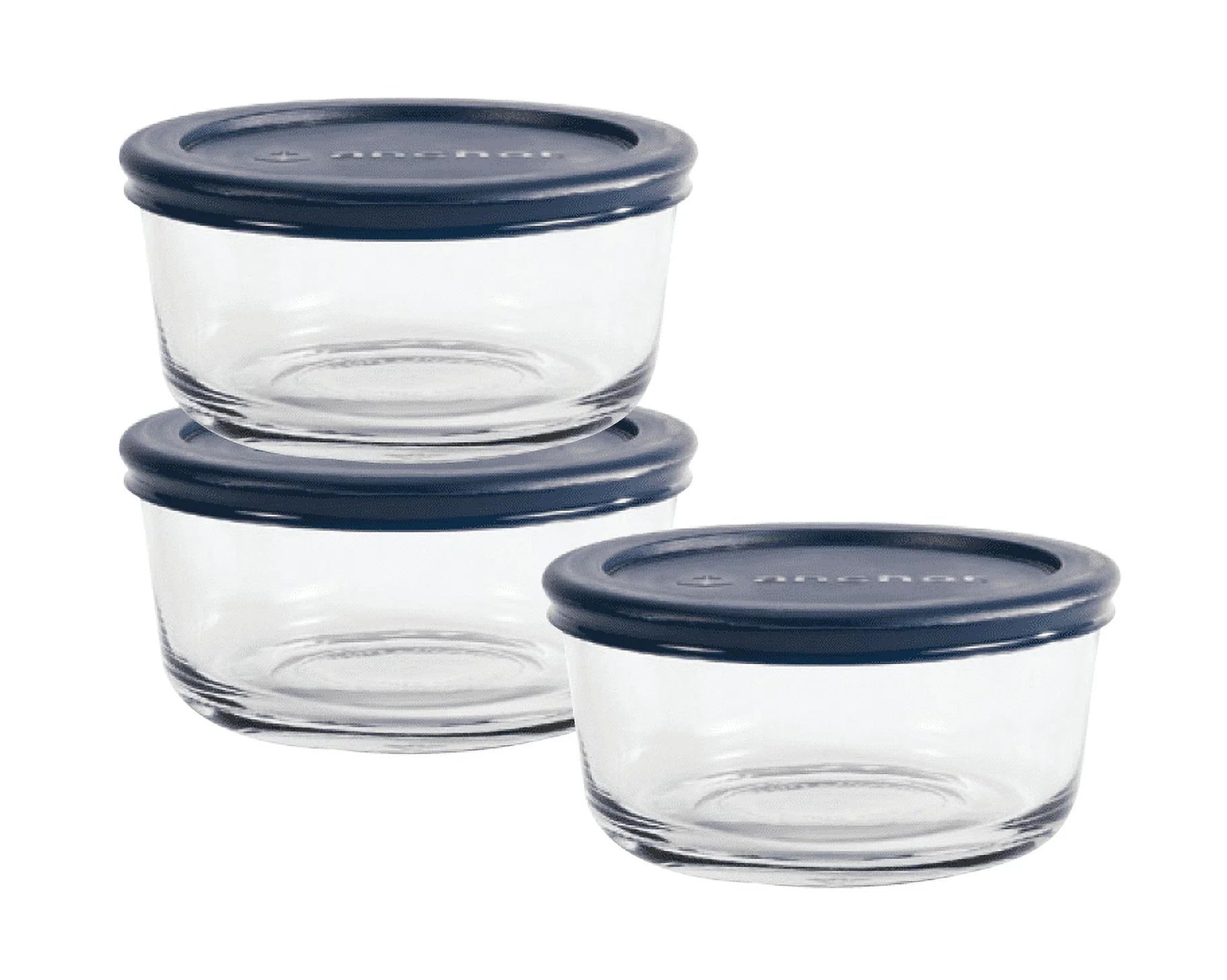 Glass Food Storage Containers with Lids, 2 Cup Round, Set of 3